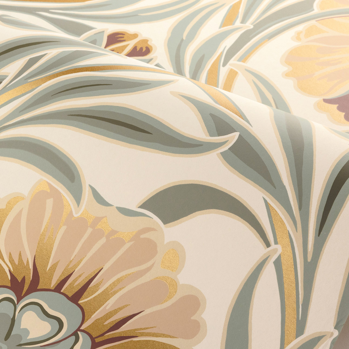Papier peint Fleurs Art Nouveau Isadora ivoire céladon - Isadora de Casamance | Réf. CAS-70370202
