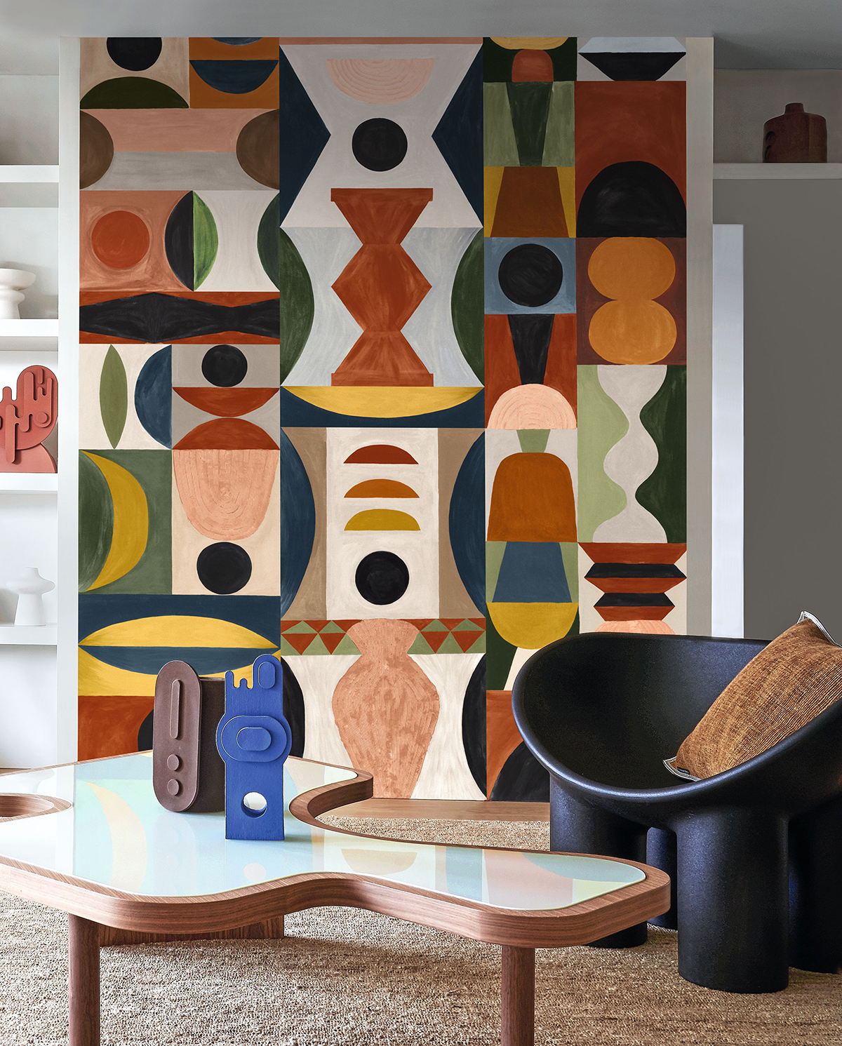 Papier peint Panoramique Ethnique Abstrait rose et vert - L'Atelier de Casamance | Réf. CAS-75564078