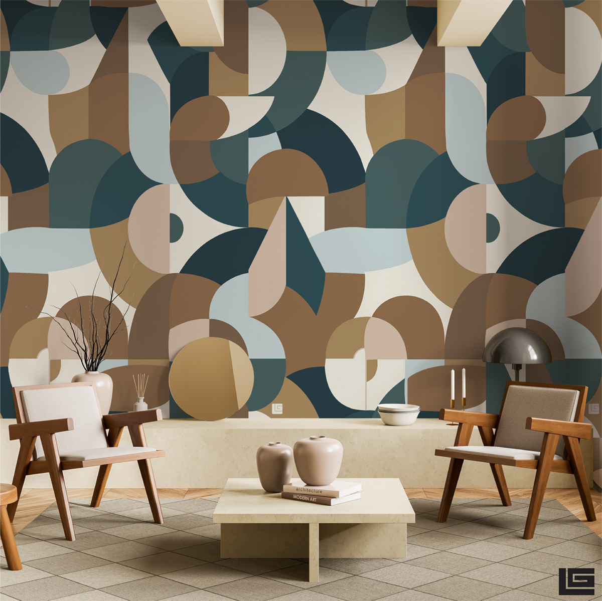 Papier peint panoramique Rétro Arlequin bleu - Guy Laroche de Lutèce | Réf. LTC-51247308