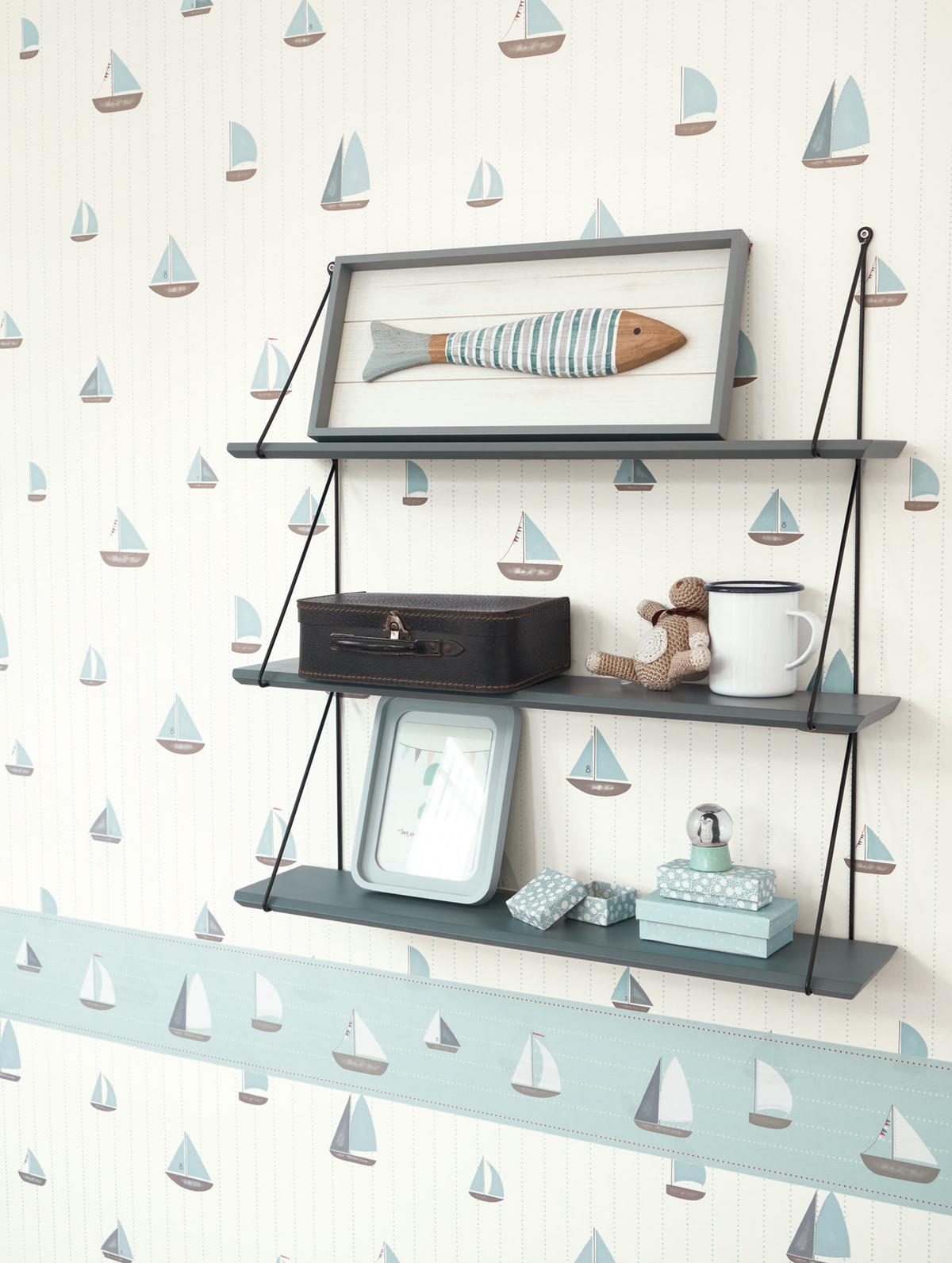 Papier peint Destockage - Bateau et Pois Babord bleu - Rose & Nino de Casadéco