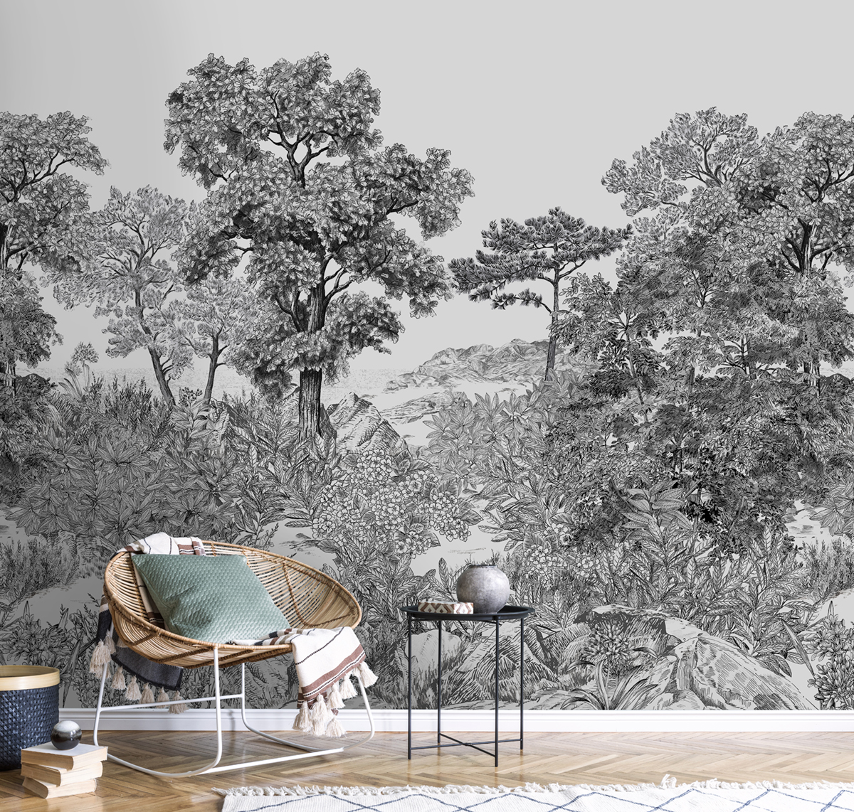 Papier peint panoramique Forêt de Bretagne Grisaille A - 1/2/3 - Isidore Leroy AMB