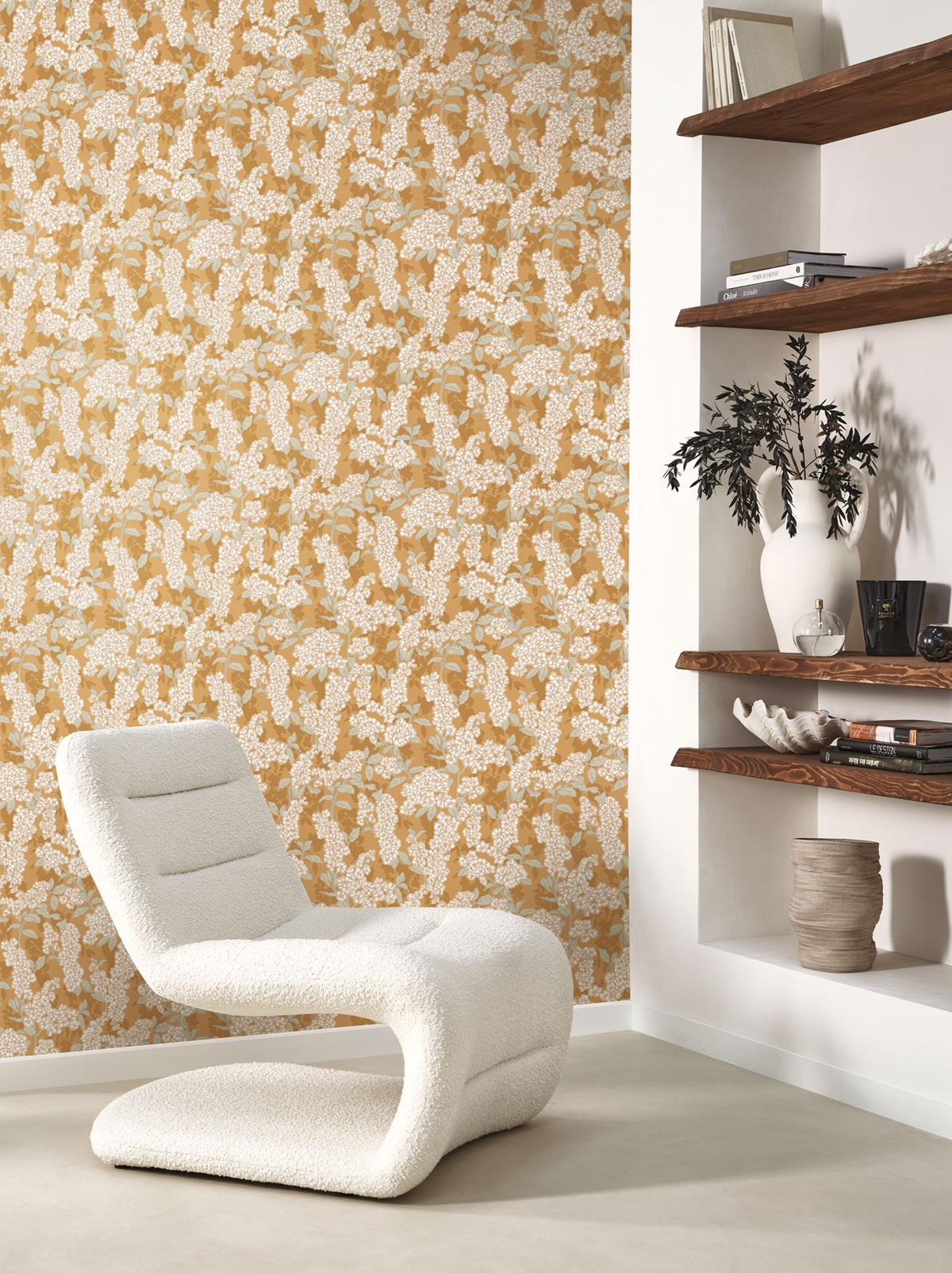 Papier peint Fleurs Ume jaune curry - Kyoto de Casadéco | Réf. KYTO88732272