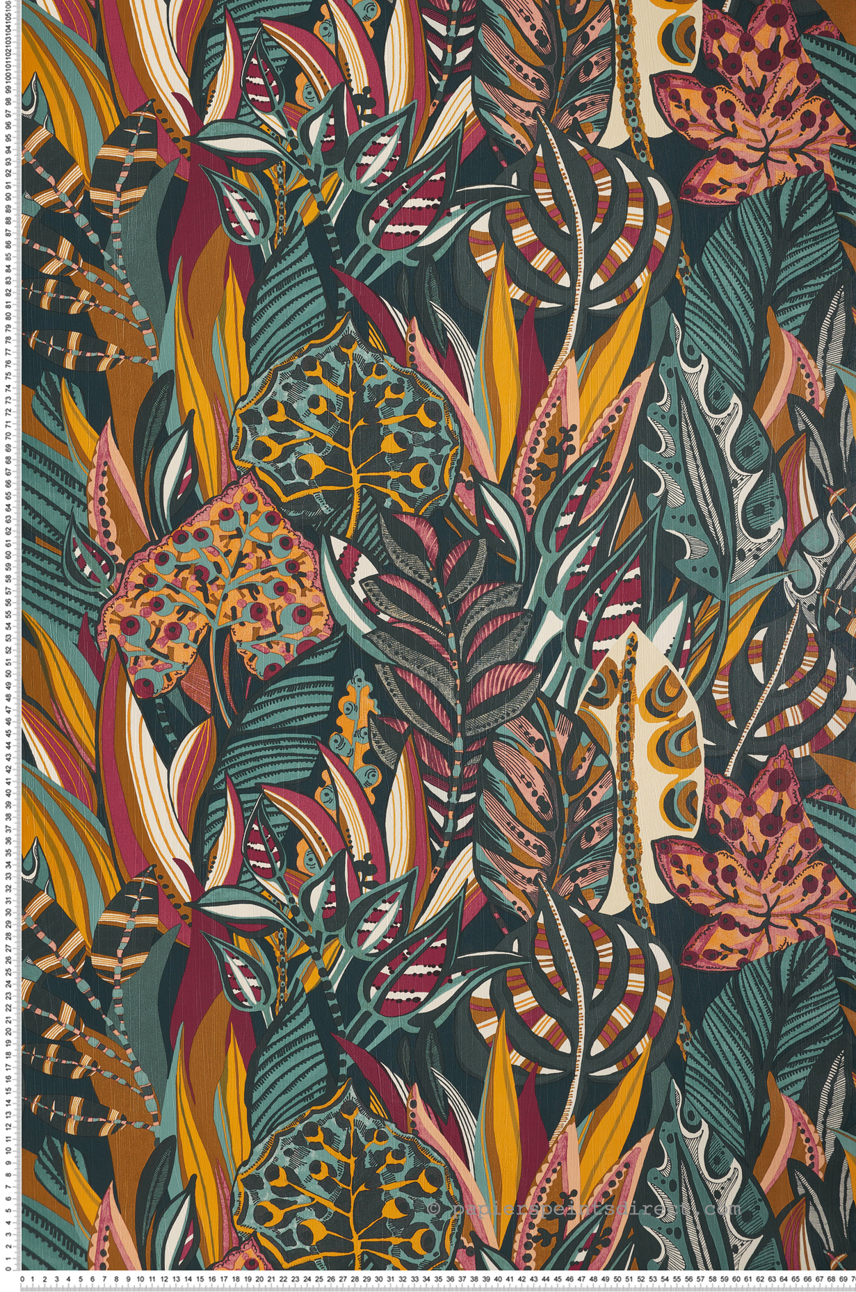 Papier peint Feuille Desirade vert émeraude framboise - Aventura de Casamance | Réf. CAS-75510916