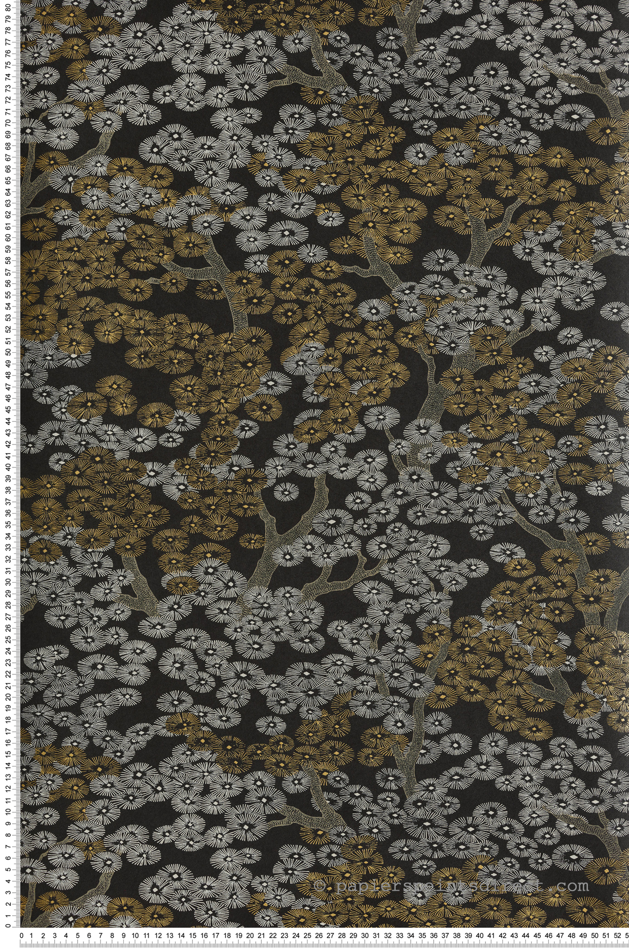 Papier peint Arbre Japonais Yuka doré noir - Kimono de Masureel | Réf. MAS-KIM802