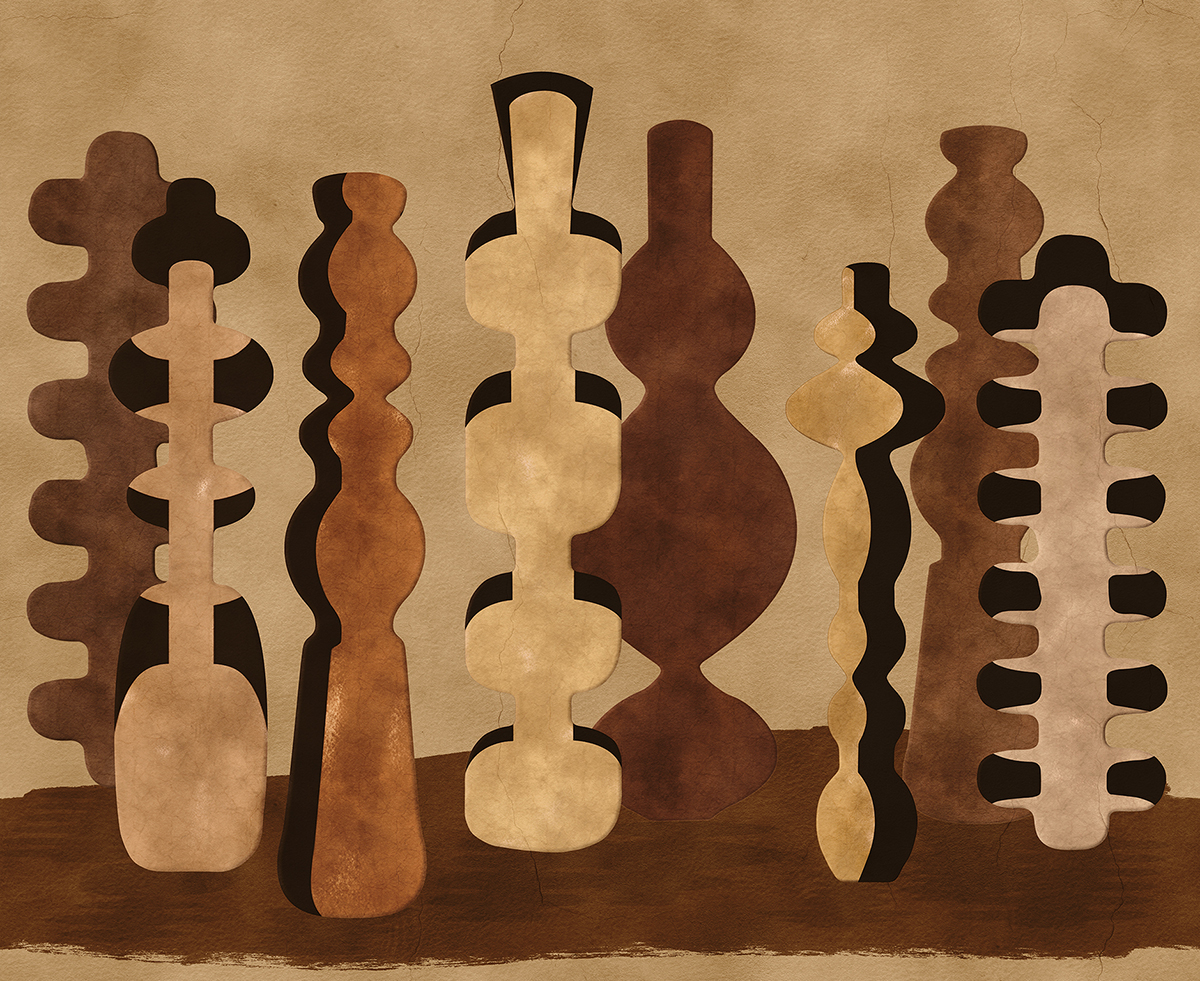 Papier peint panoramique Poterie Design terracotta beige - A, B et C H260 - Terra de Masureel | Réf. MAS-DGPOT101X-260