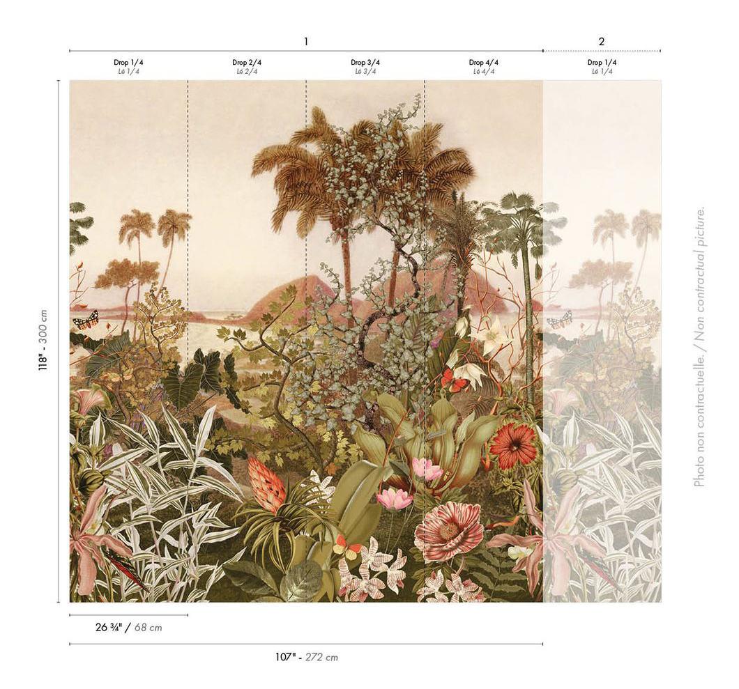 Papier peint panoramique Jungle Kisama kaki - Panoramas 4 de Casamance AMBR | Réf. CAS-76771528