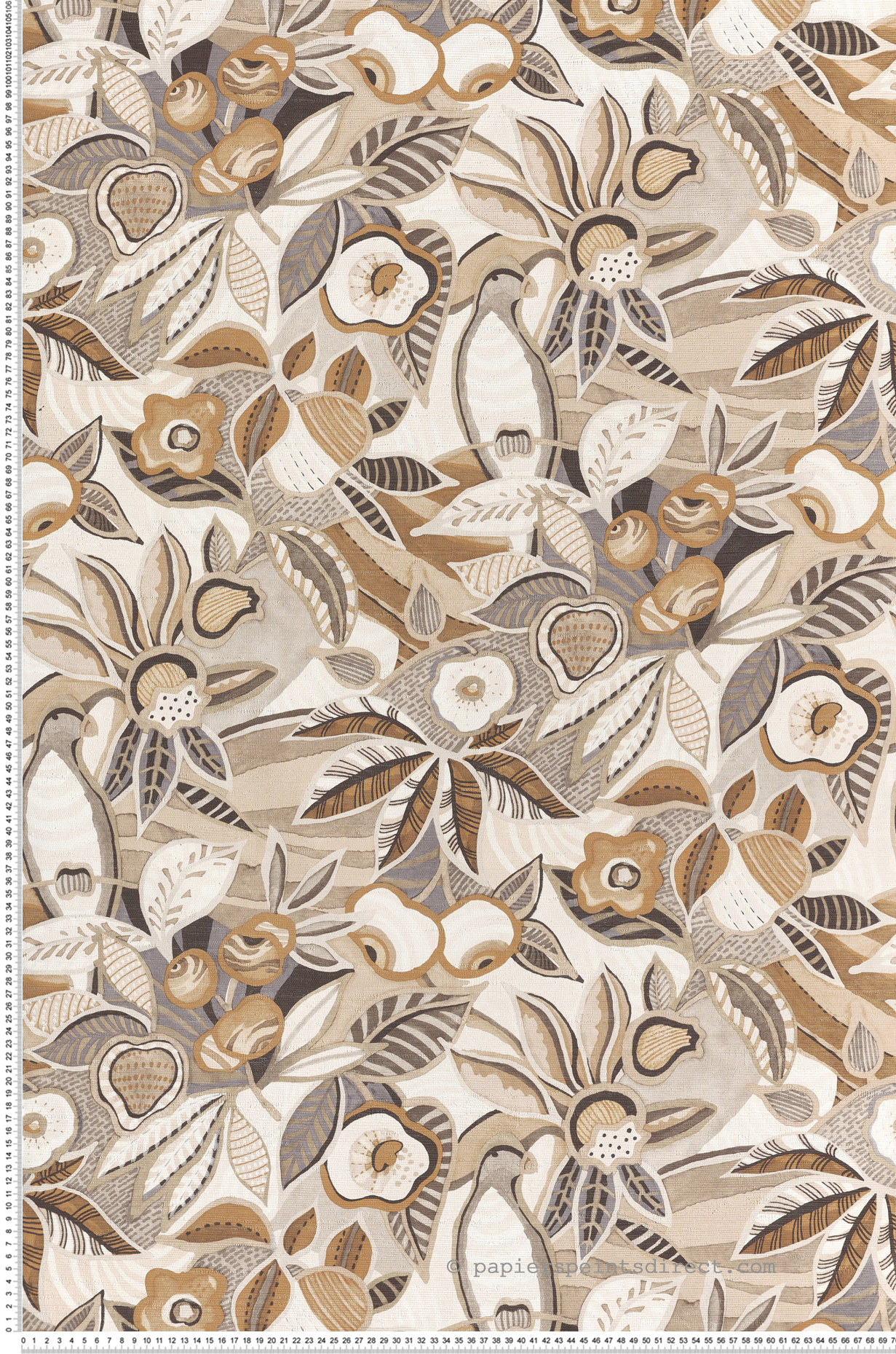 Papier peint Fleur Oiseau Tehuana marron glacé - Casa Azul de Casamance | Réf. CAS-76300100