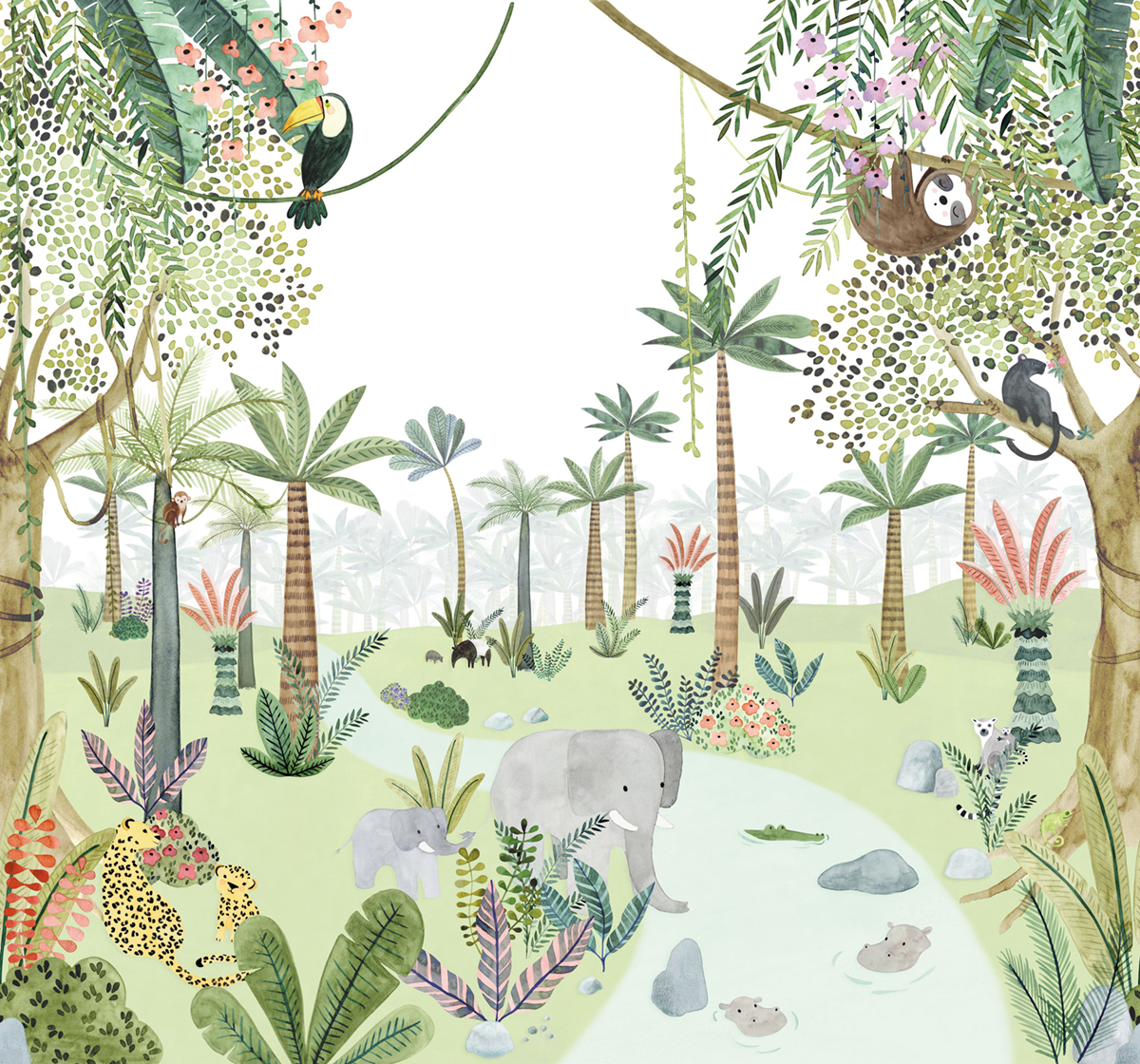 Papier peint panoramique Animaux in the Heart of the Jungle M vert 300X280 - Once Upon A Time 2 de Casadéco | Réf. OUTD200697508