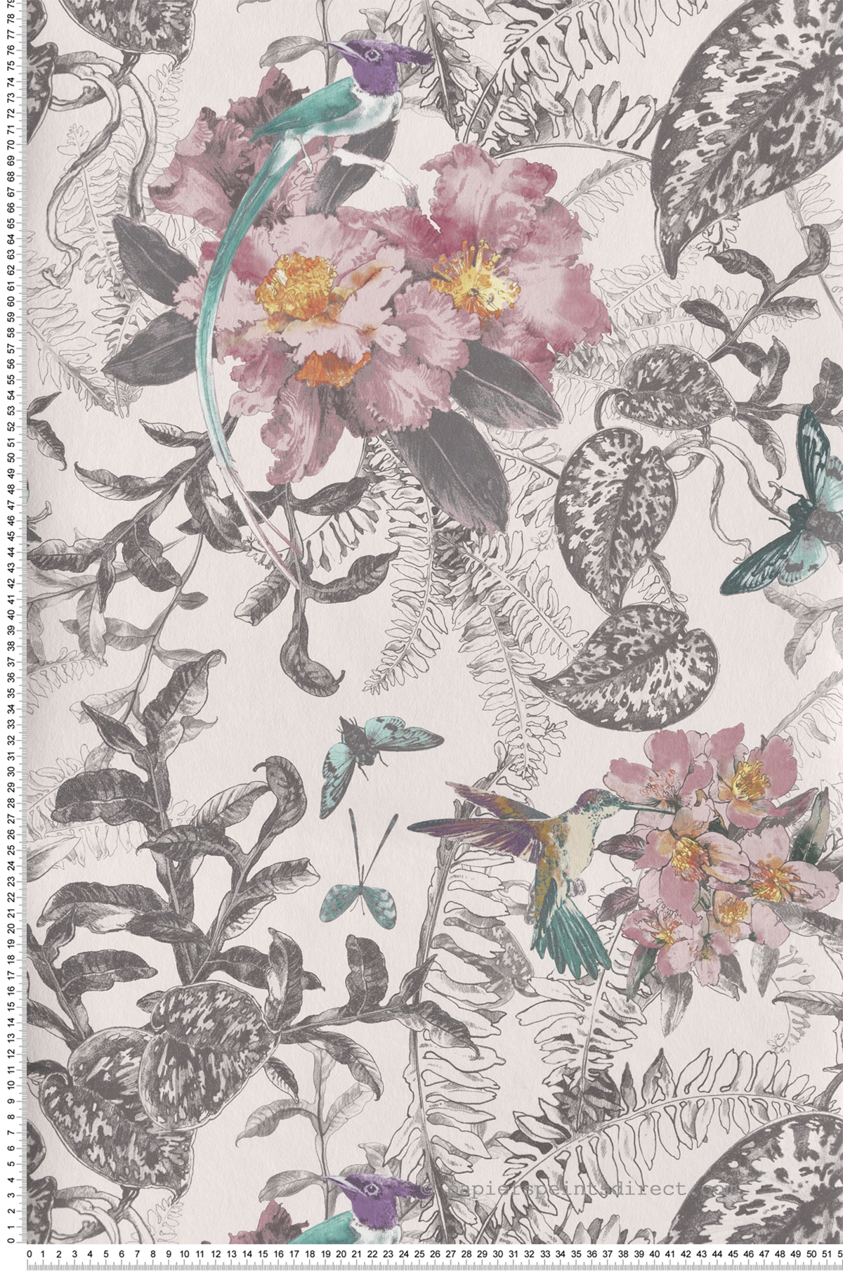 Papier peint Fleur et Colibri blanc cassé - Willow d'Initiales | Réf. INI-00814405