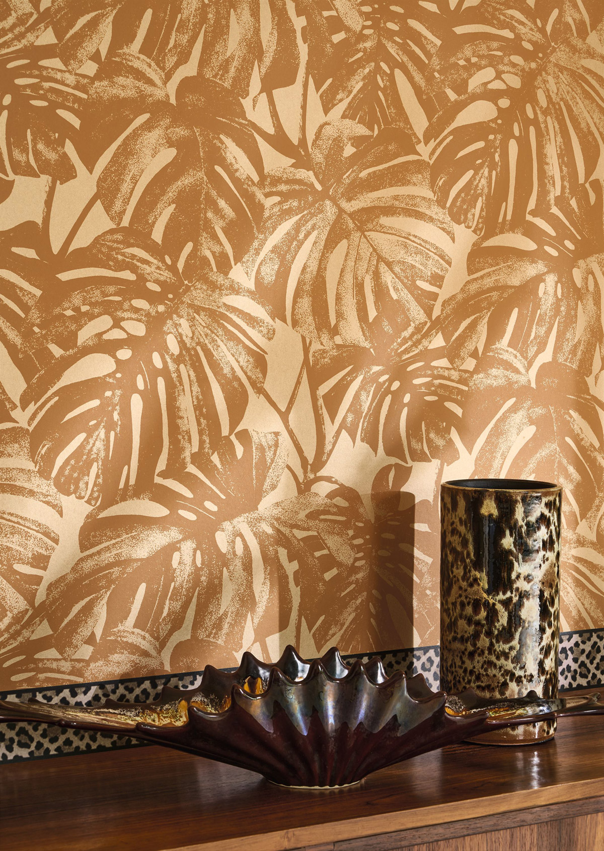 Papier peint Palme Tropicale Mata caramel doré - Rio de Casadéco AMB2| Réf. RIOC201792618