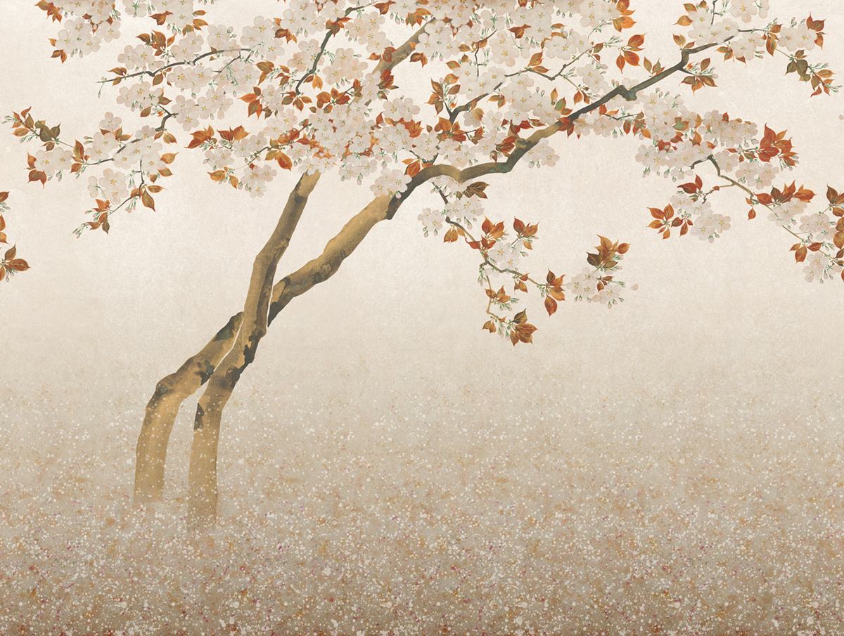 Papier peint panoramique Fleur de Cerisier Nana beige - Panorama 2 de Lutèce | Réf. LTC-PAN1541C