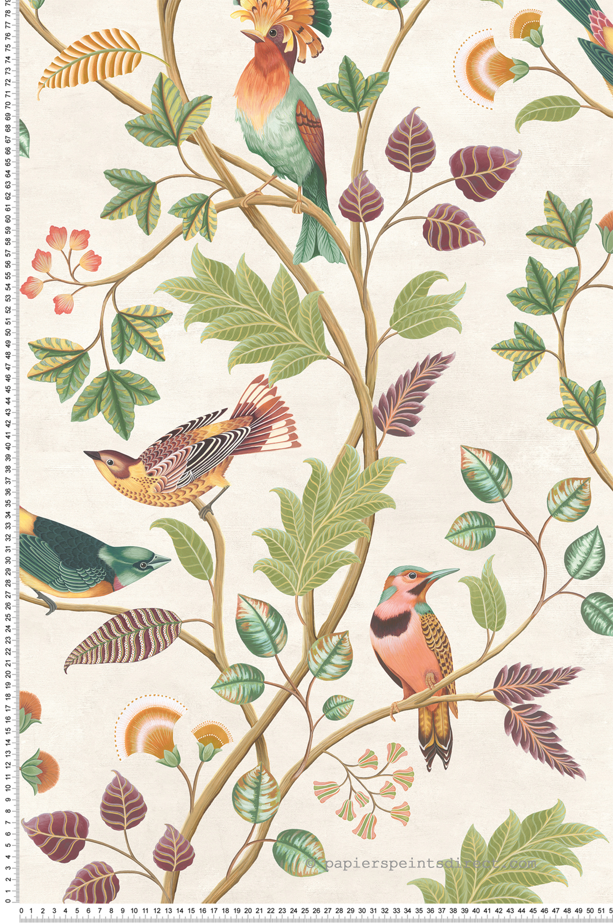 Papier peint Oiseaux Mayani vert prune - Byzance d'Osborne & Little | Réf. OSB-W7902-03