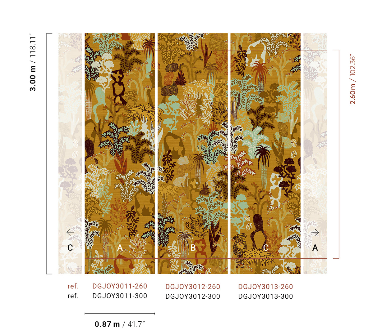 Papier peint panoramique Jungle Ethnique Baya moutarde - A H260 - Joy de Masureel | Réf. MAS-DGJOY3011-260