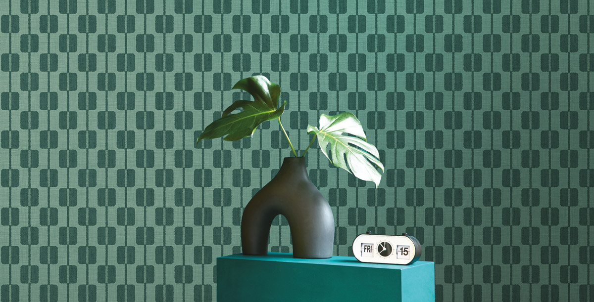 Papier peint Forme Rétro bleu canard vert - Seven de Montecolino AMB2| Réf. MC-30175