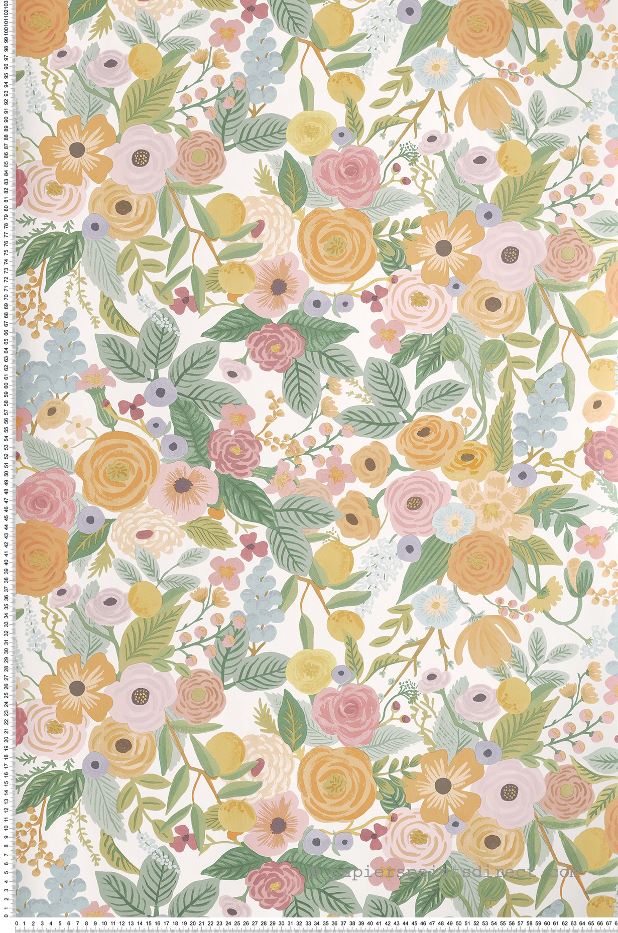 Papier peint Bouquet Graden Party multicolore pastel - Rifle Paper Co. d'Initiales | Réf. INI-RI5118