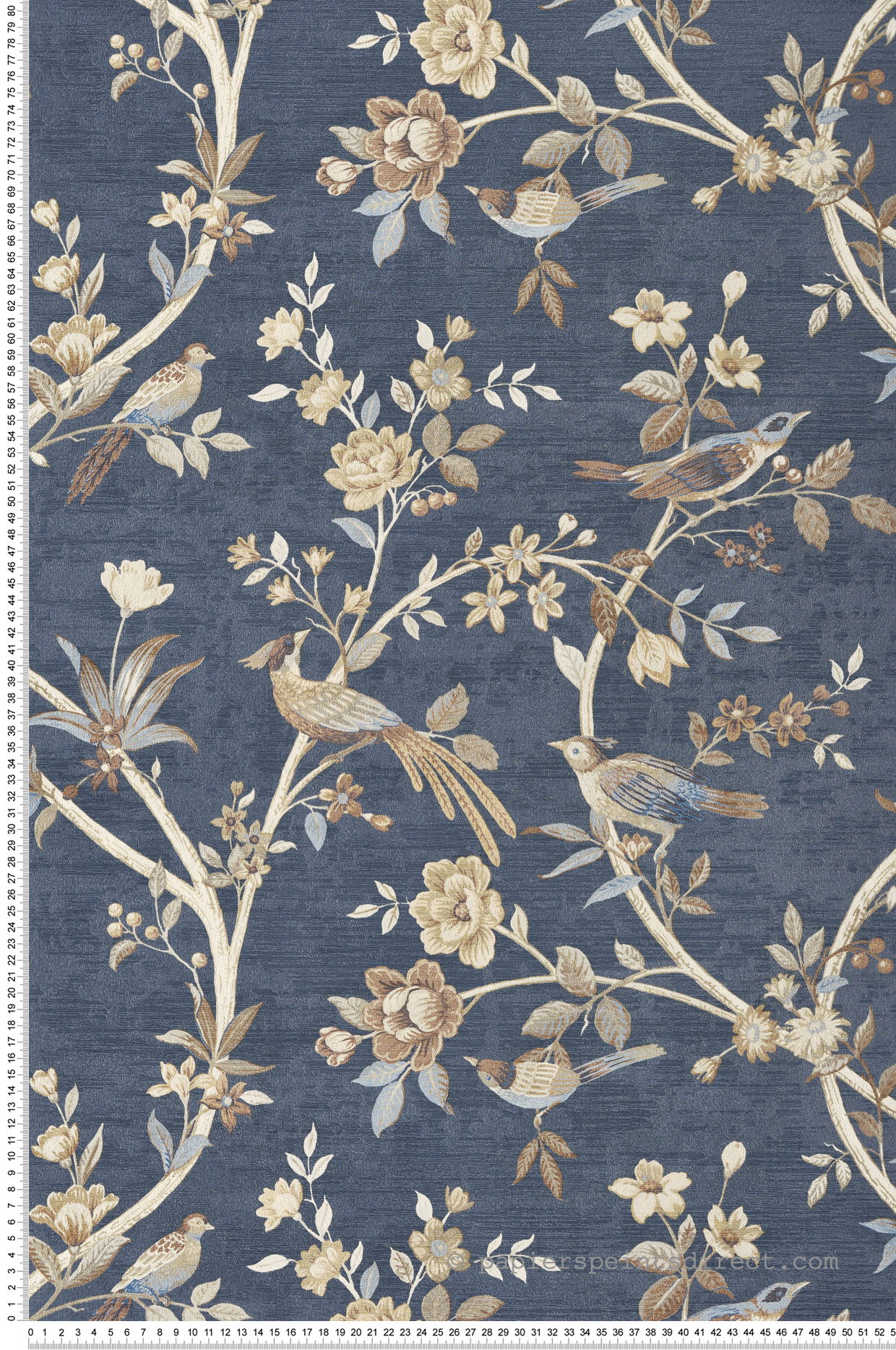 Papier peint Oiseau Vintage bleu foncé - Scala de Montecolino | Réf. MC-28849