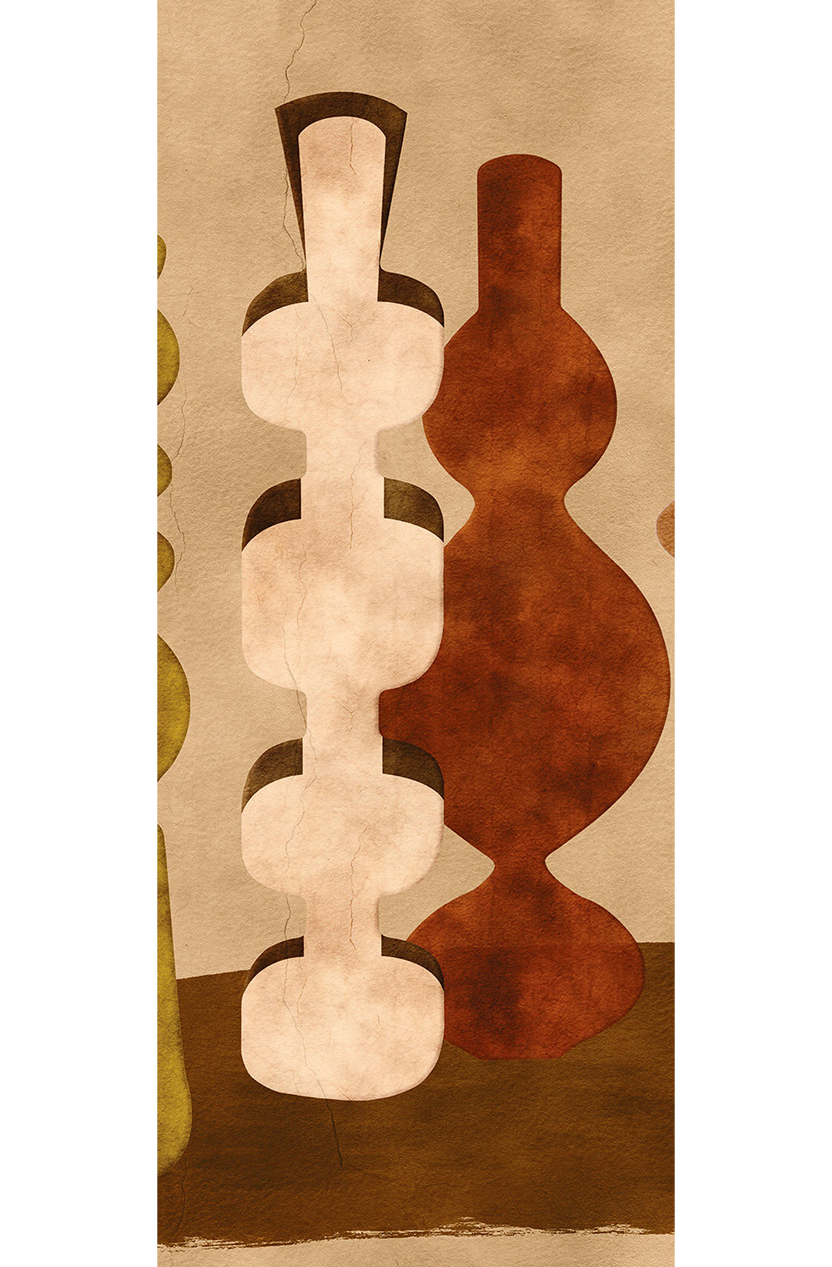 Papier peint panoramique Poterie Design indigo terracotta - B H260 - Terra de Masureel | Réf. MAS-DGPOT1022-260