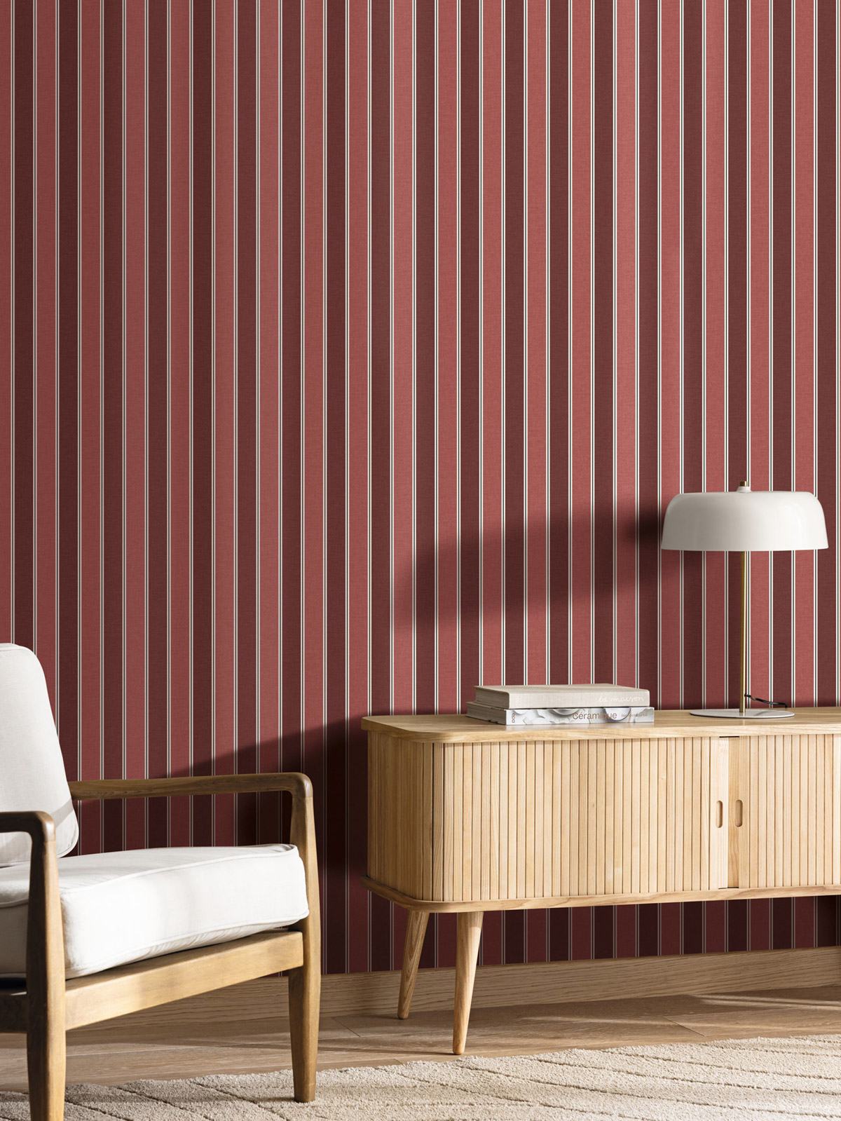 Papier peint Rayures Classique Vintage Lines bordeaux - Line Up de Casélio | Réf. LNP106738006
