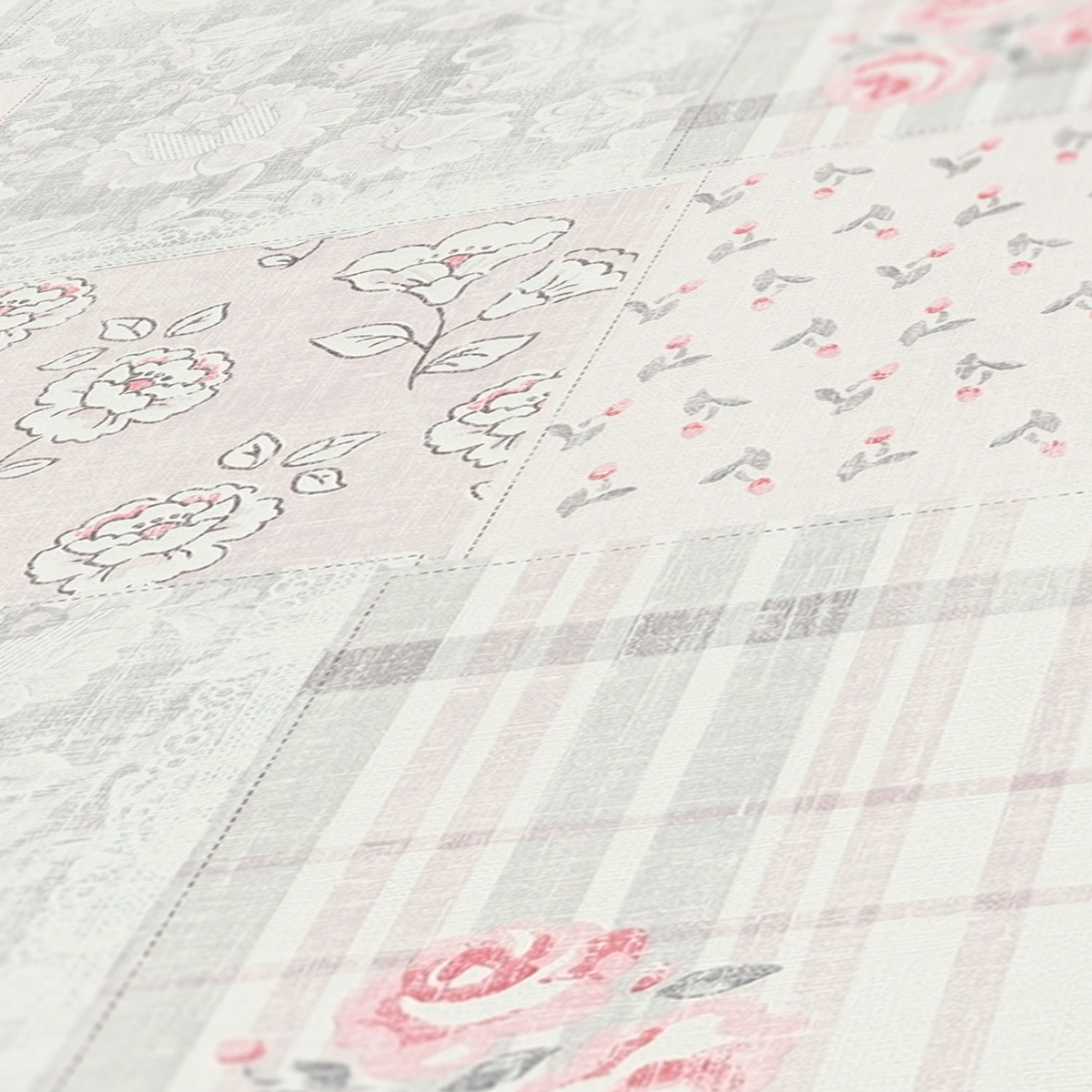Papier peint Patchwork Fleuri gris rose - Maison Charme d'A.S. Création ZOOM | Réf. AS-390663