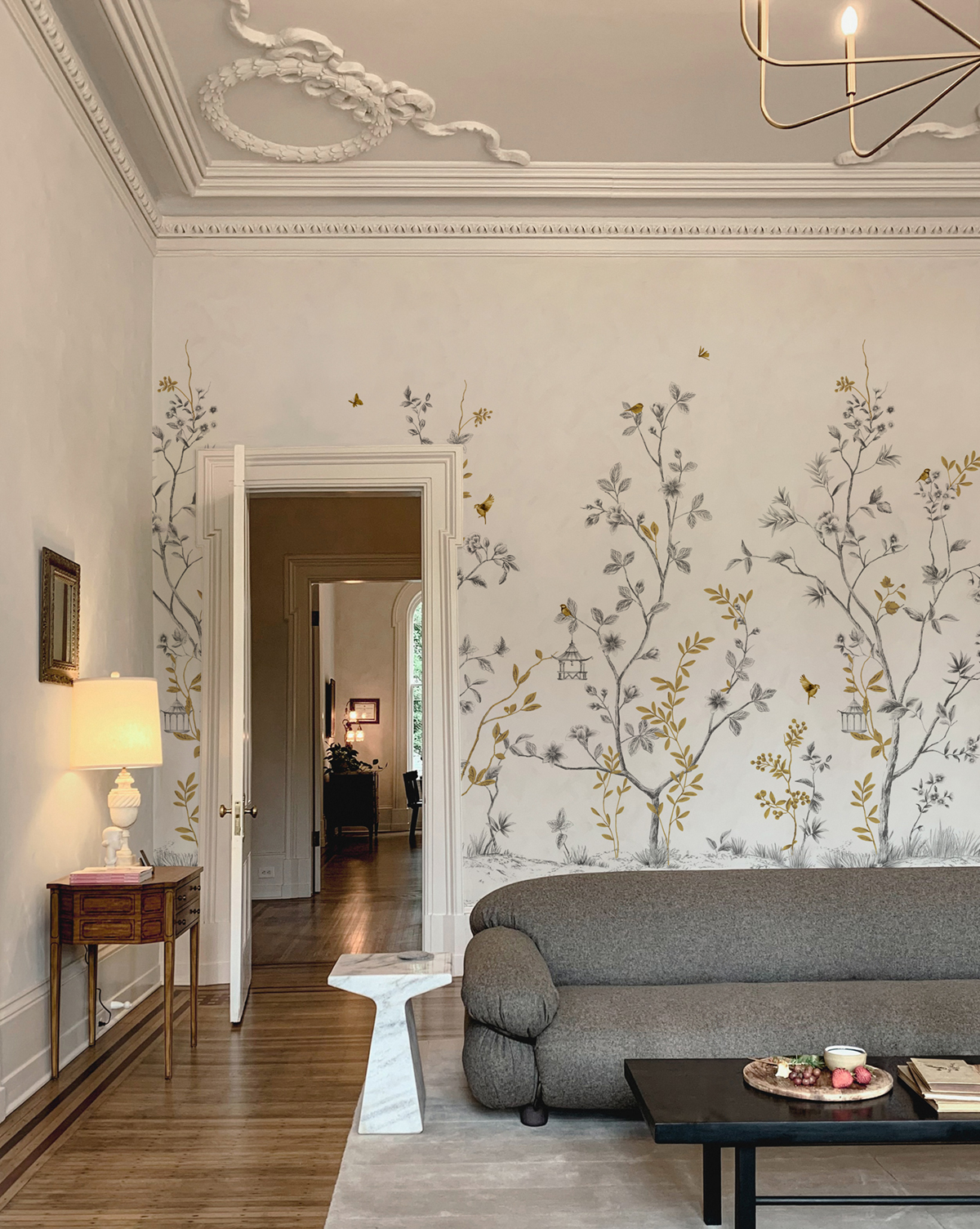 Papier peint panoramique Oiseaux Mésanges Ocre A+B - 1/2/3/4/5/6 - Isidore Leroy