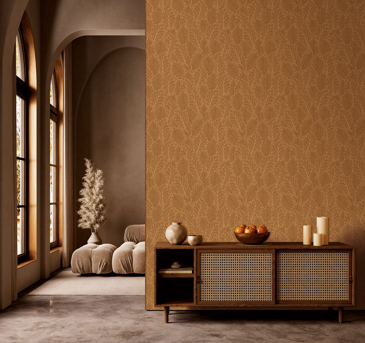 Papier peint Feuilles Chêne camel doré - Esterel de Montecolino | Réf. MC-AN28262