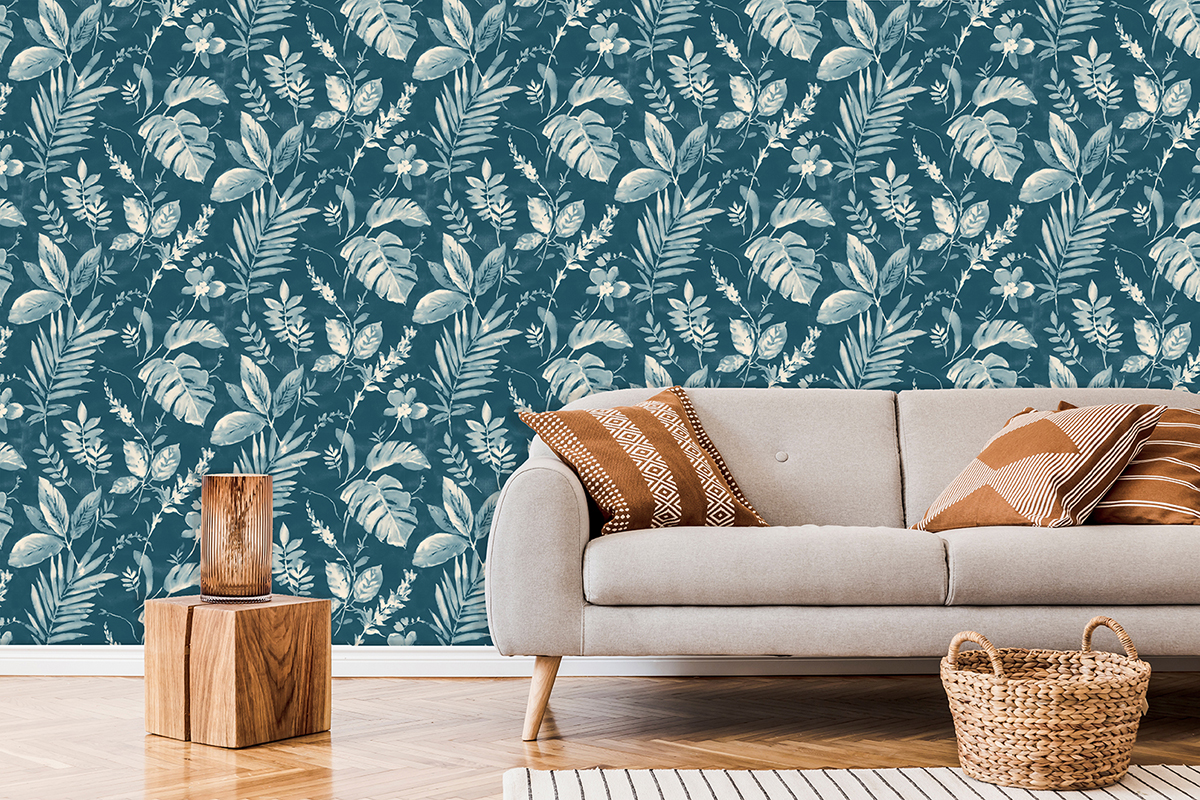 Papier peint Feuillage Aquarelle bleu - Eden d'Ugépa | Réf. UGP-L98901