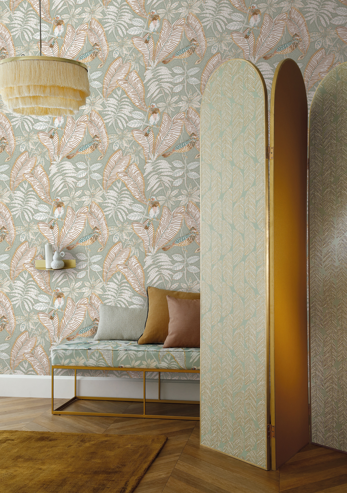 Papier peint Ethnique Abelia vert amande - Orphée de Casamance AMB | Réf. CAS-74721122