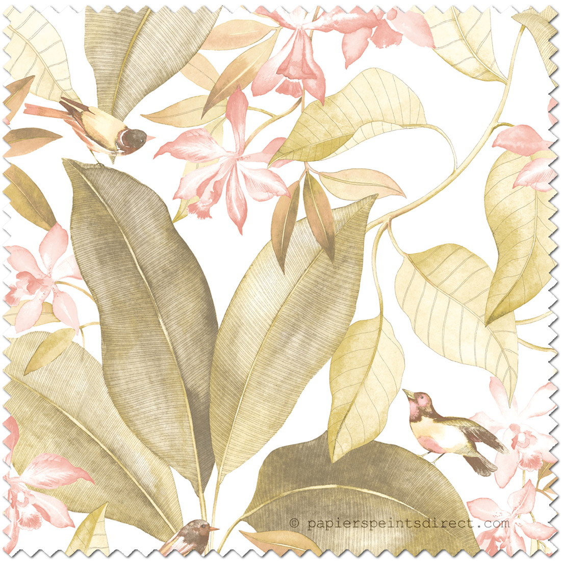 Tissu Feuillage Bird Song rose - Delicacy de Casadéco | Réf. DELY85447353