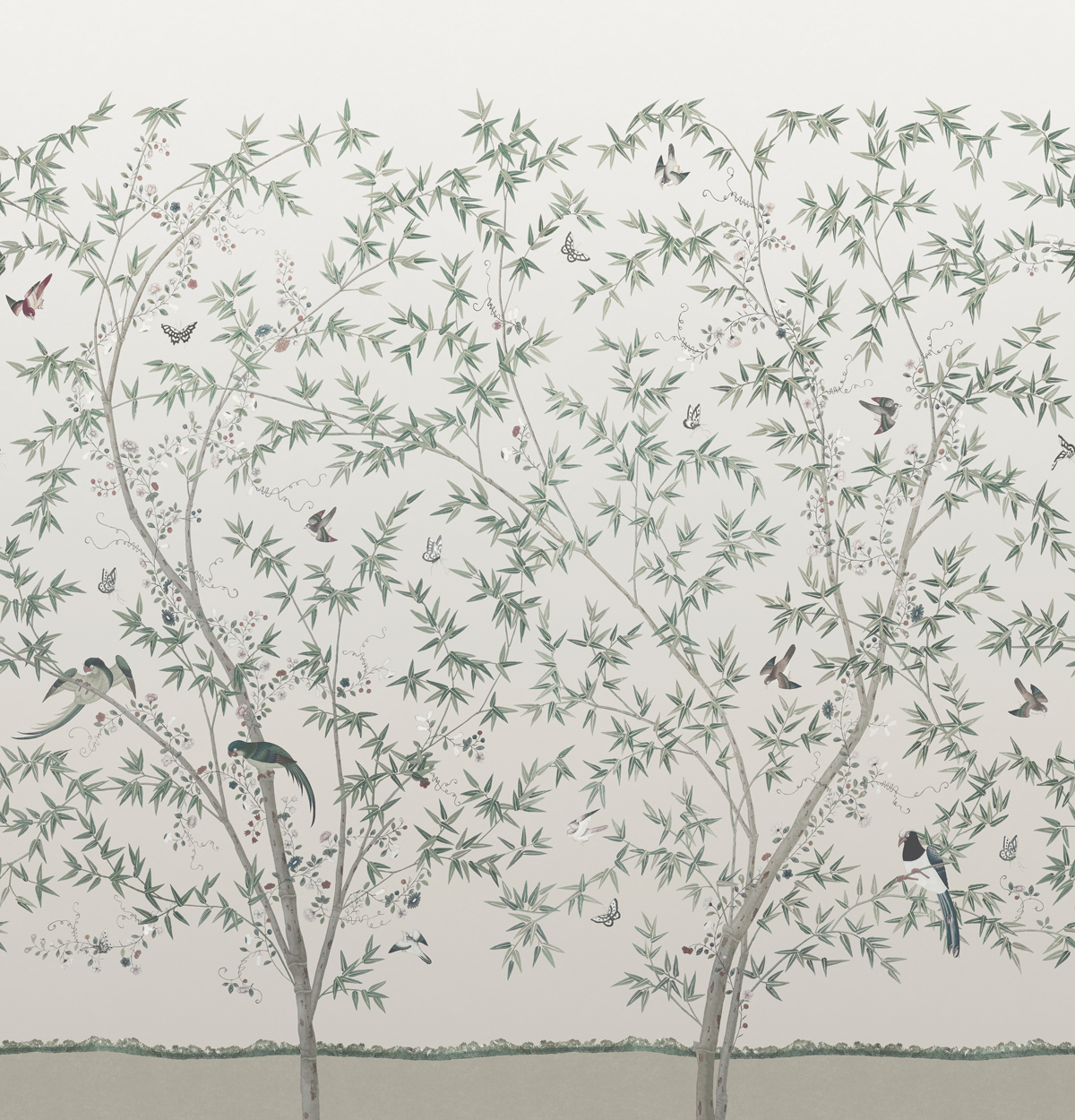 Papier peint panoramique oiseaux Belton Scenic Oyster - National Trust Papers de Little Greene 2 | Réf. 0245BSOYSTE