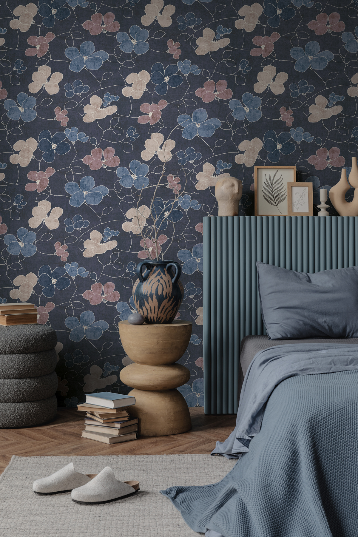 Papier peint Scandinave Fleurs Anémones bleu océan - Nordic Feeling d'A.S. Création
