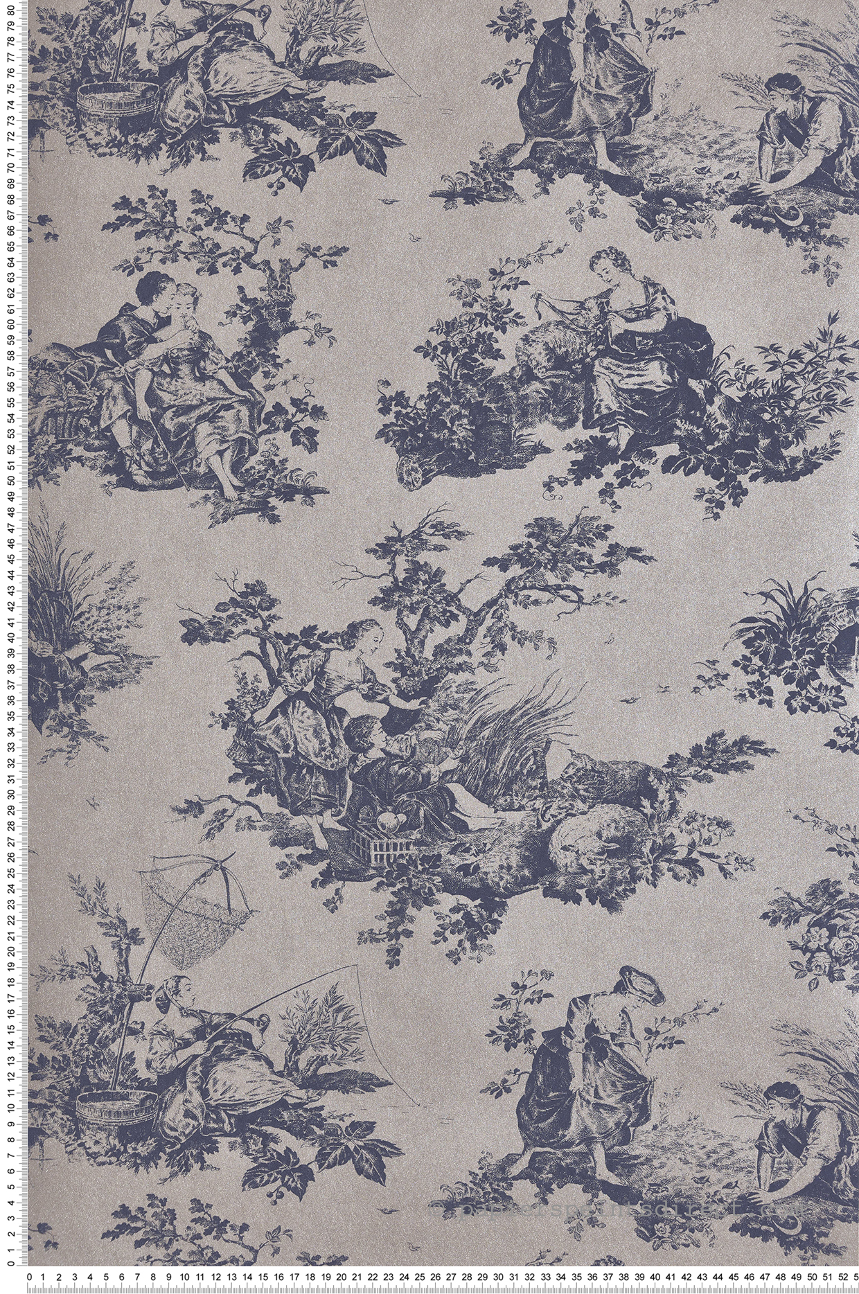 Papier peint Baroque Scène D'Été Velours bleu et argenté - Les Belles Toiles De Jouy de Casadéco AMBV | Réf. LBTJ87996706