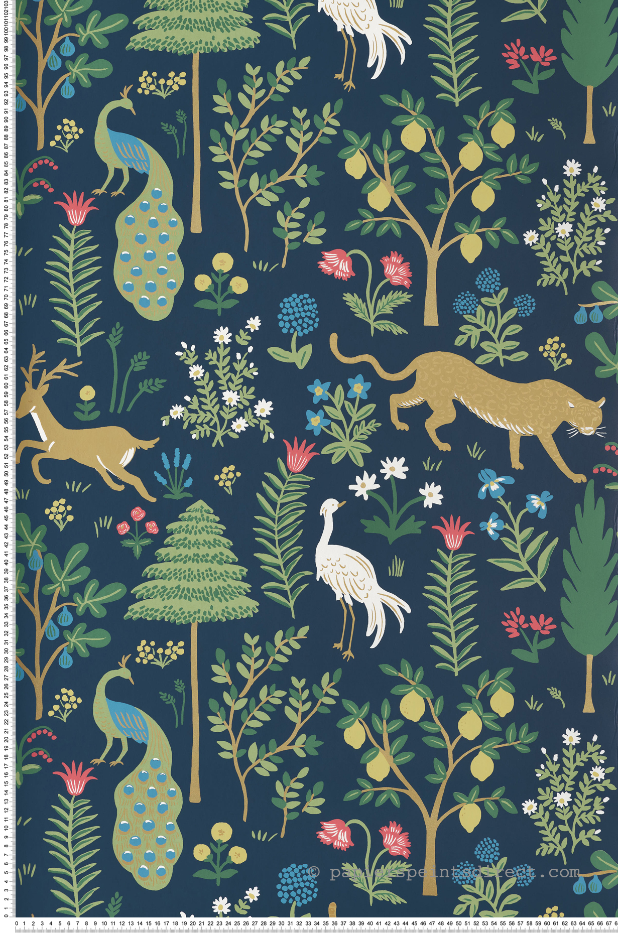 Papier peint Forêt Animaux Ménagerie bleu marine - Rifle Paper Co. 2 de York (Initiales) | Réf. INI-RP7304