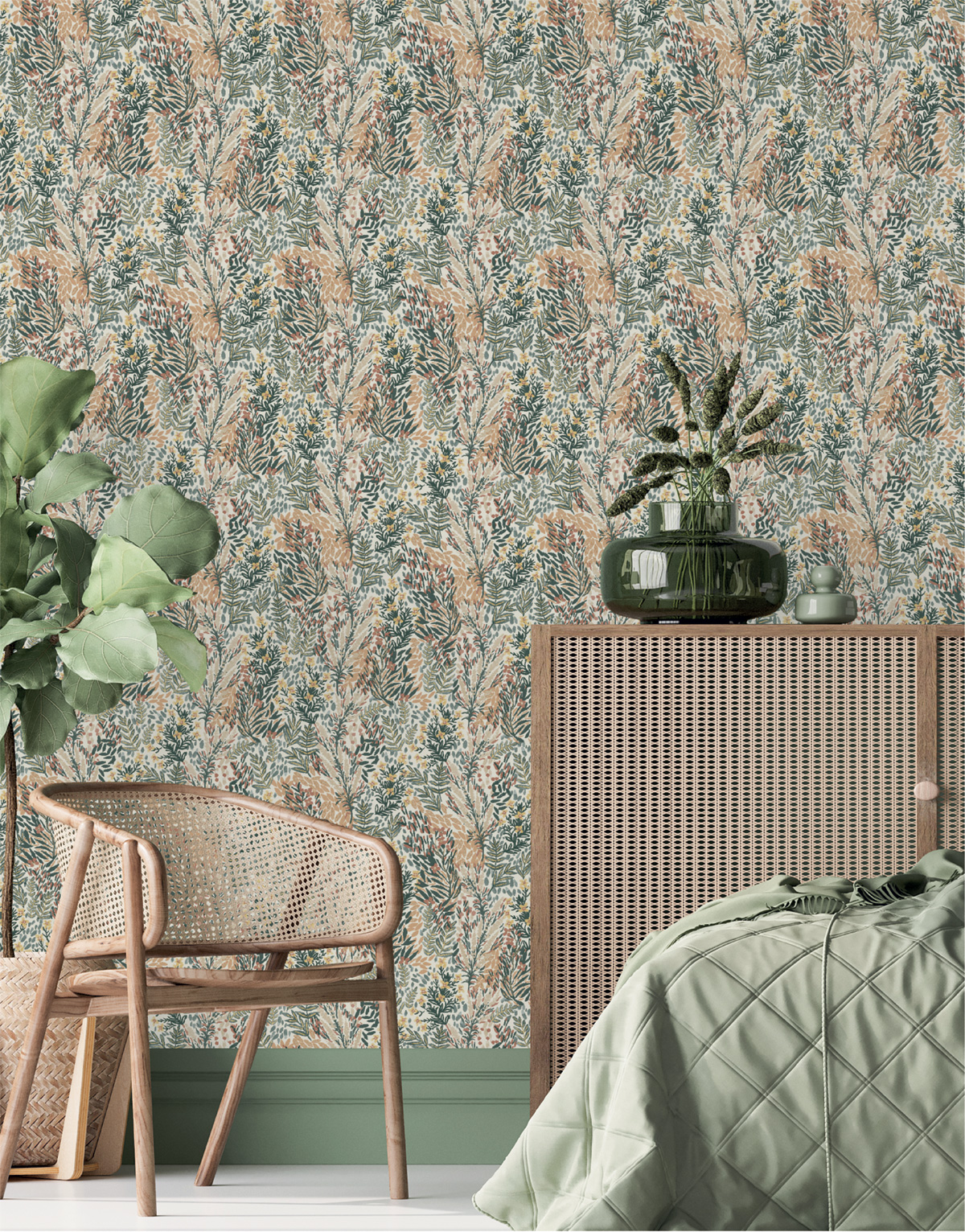 Papier peint Jardin Fleuri vert et orange - Jardin d'Eden de Lutèce | Réf. LTC-51202604