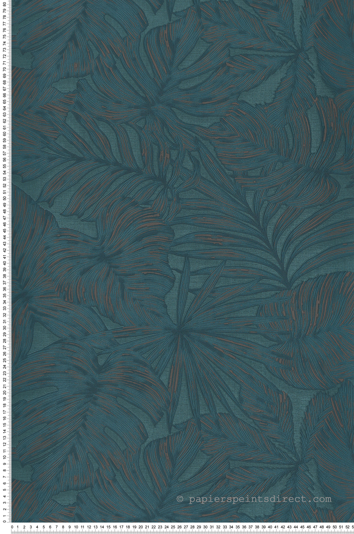 Papier peint Palmes Gravure Granada bleu canard - Vegetals de Casadéco | Réf. VEGE86436444