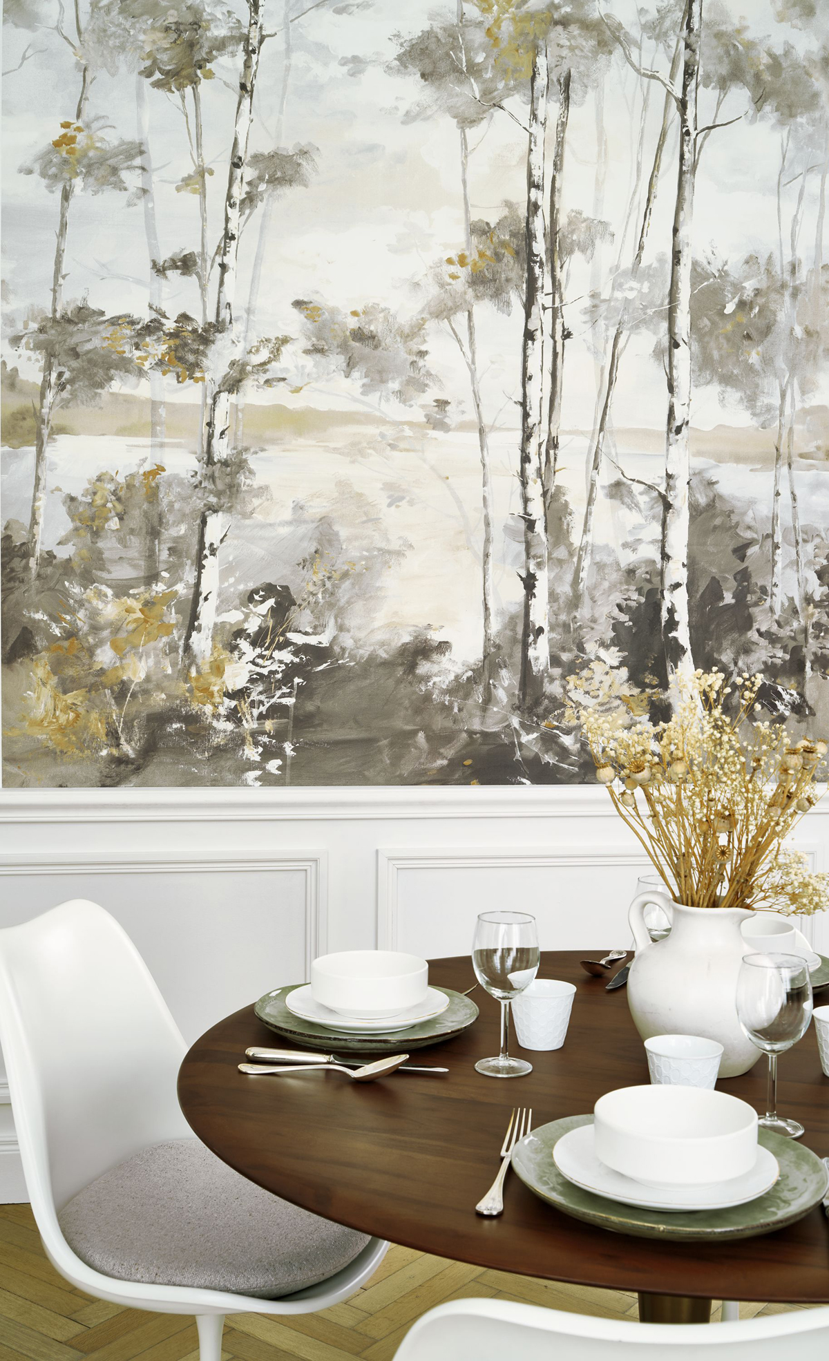 Papier peint panoramique Forêt Boréale M gris beige 200X280 - Riverside 4 de Casadéco AMB2 | Réf. RIVI89569203