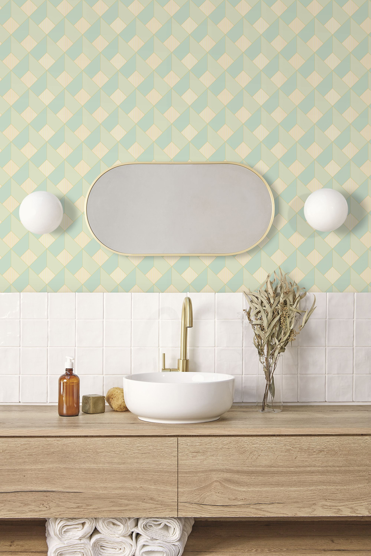 Papier peint Square vert amande - Outlines de Casélio | Réf. OTLS105097623