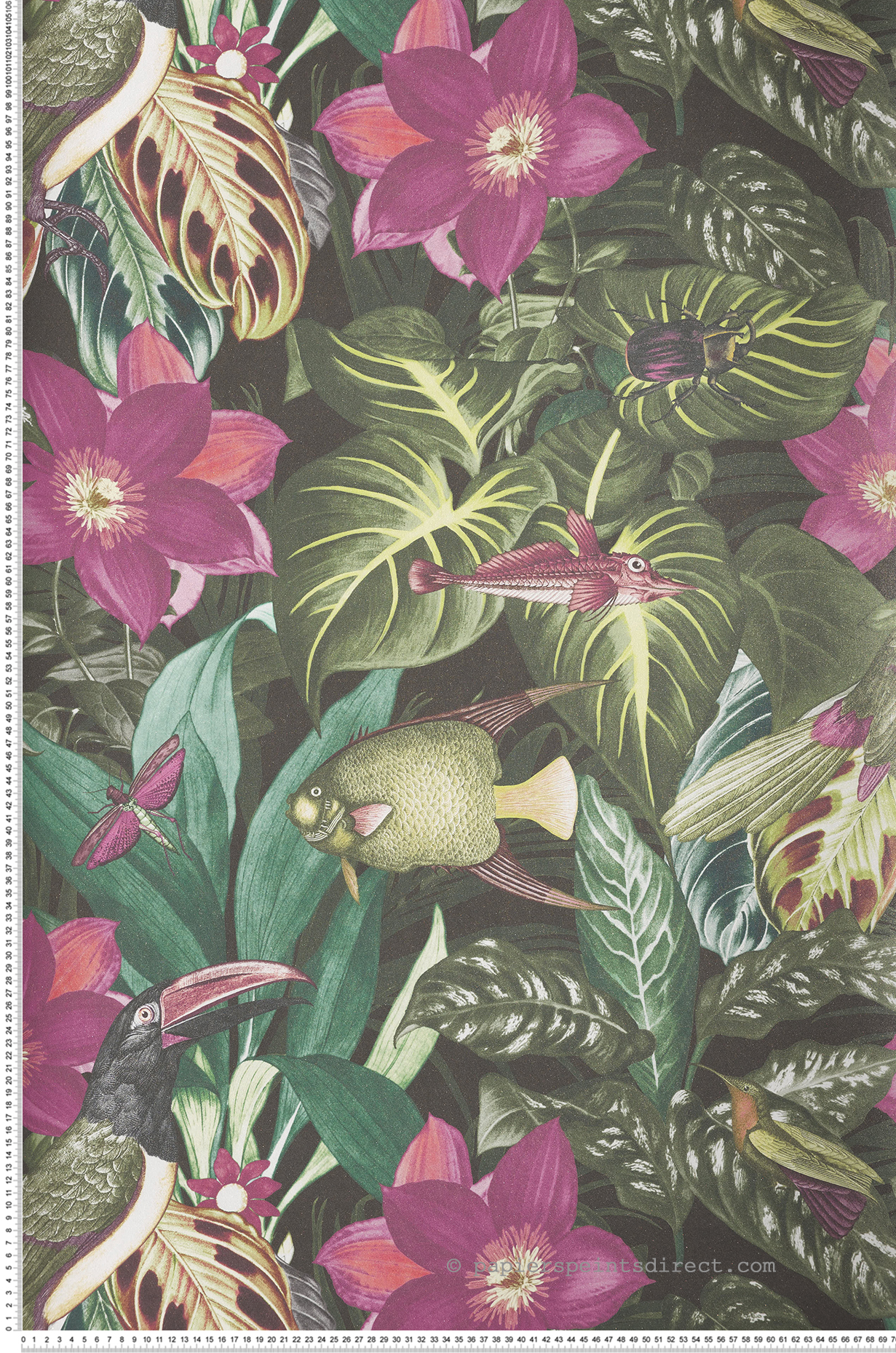 Papier peint Tropical et Poisson Palau vert et pailleté - Moorea de Montecolino | Réf. MC-26744