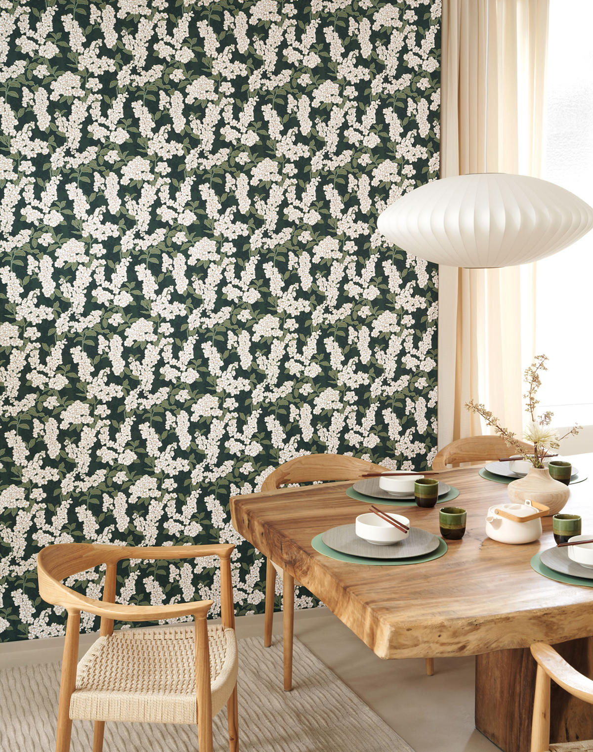 Papier peint Fleurs Ume vert empire - Kyoto de Casadéco | Réf. KYTO88737796