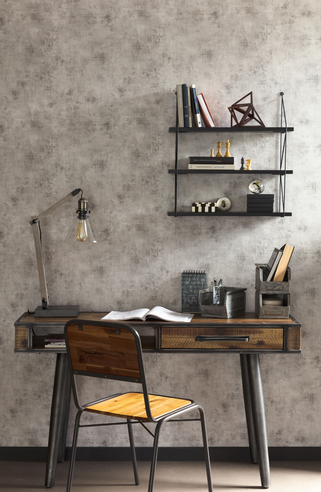 Papier peint Faux uni Gris béton foncé - Telas de Casélio | Réf. TELA69879420