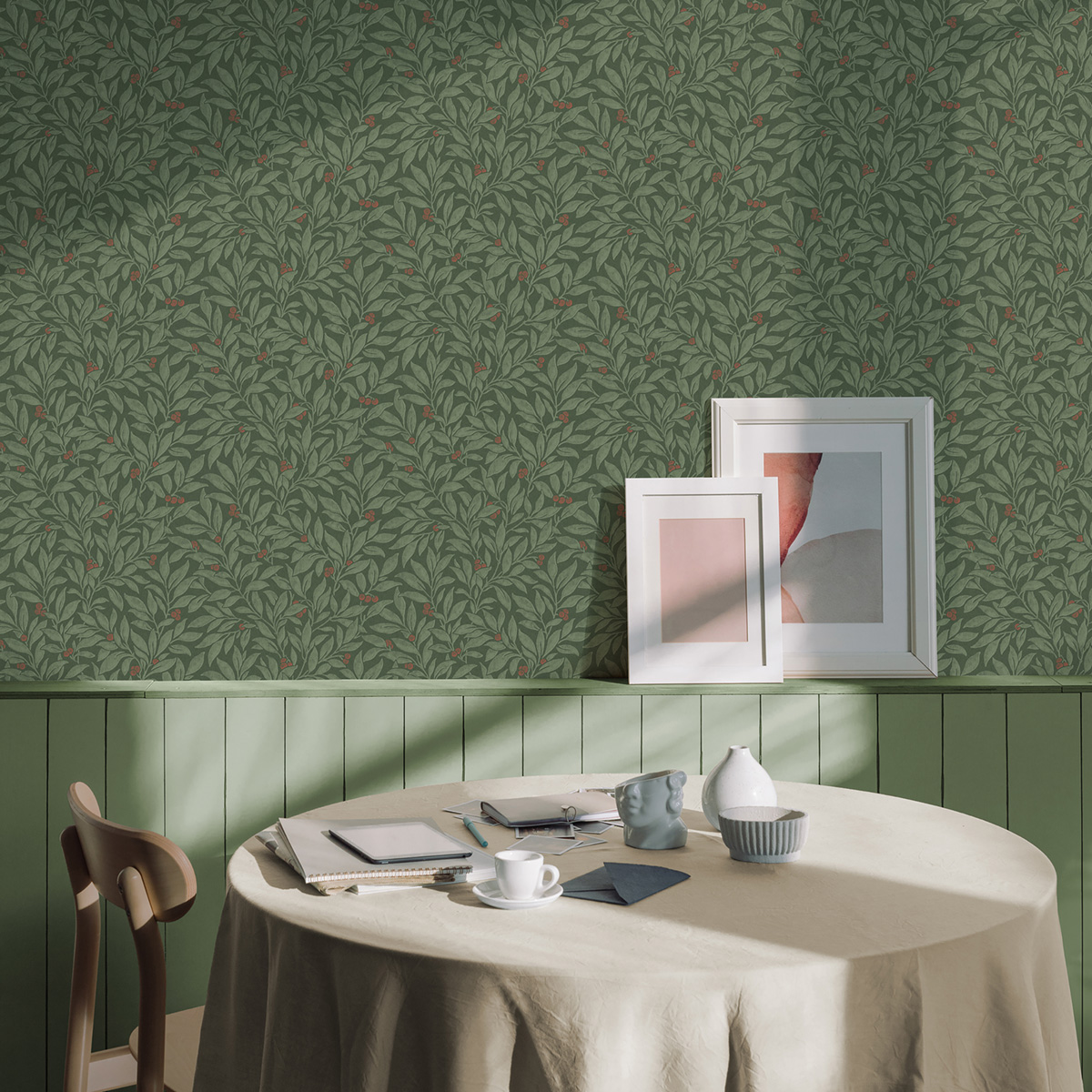 Papier peint Végétaux Winter Berry vert sapin - Beaux Arts de Lutèce | Réf. LTC-M1844