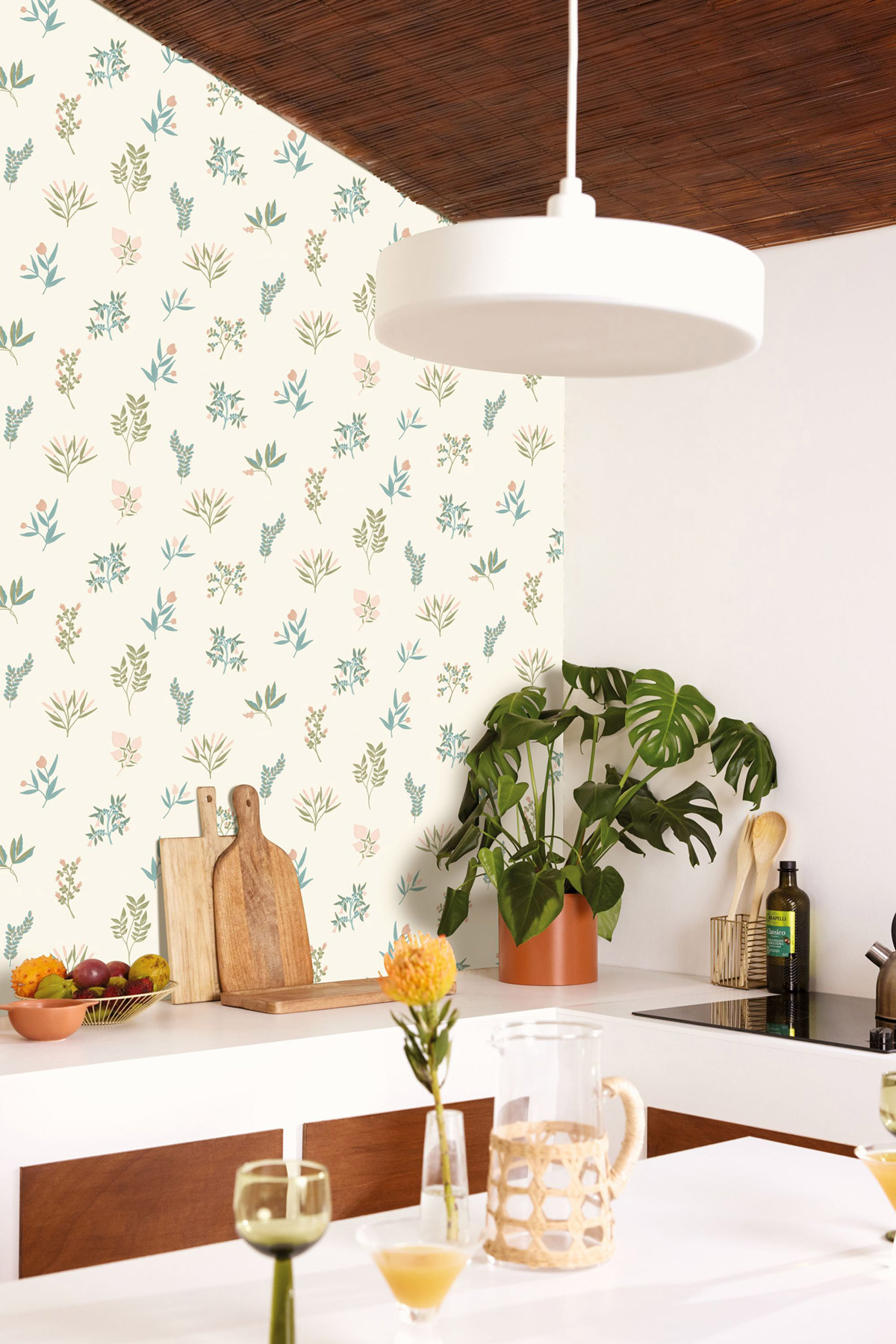 Papier peint Vintage Bouquet Luck rose vert bleu - Green Life 2 de Casélio | Réf. GNL2105370644