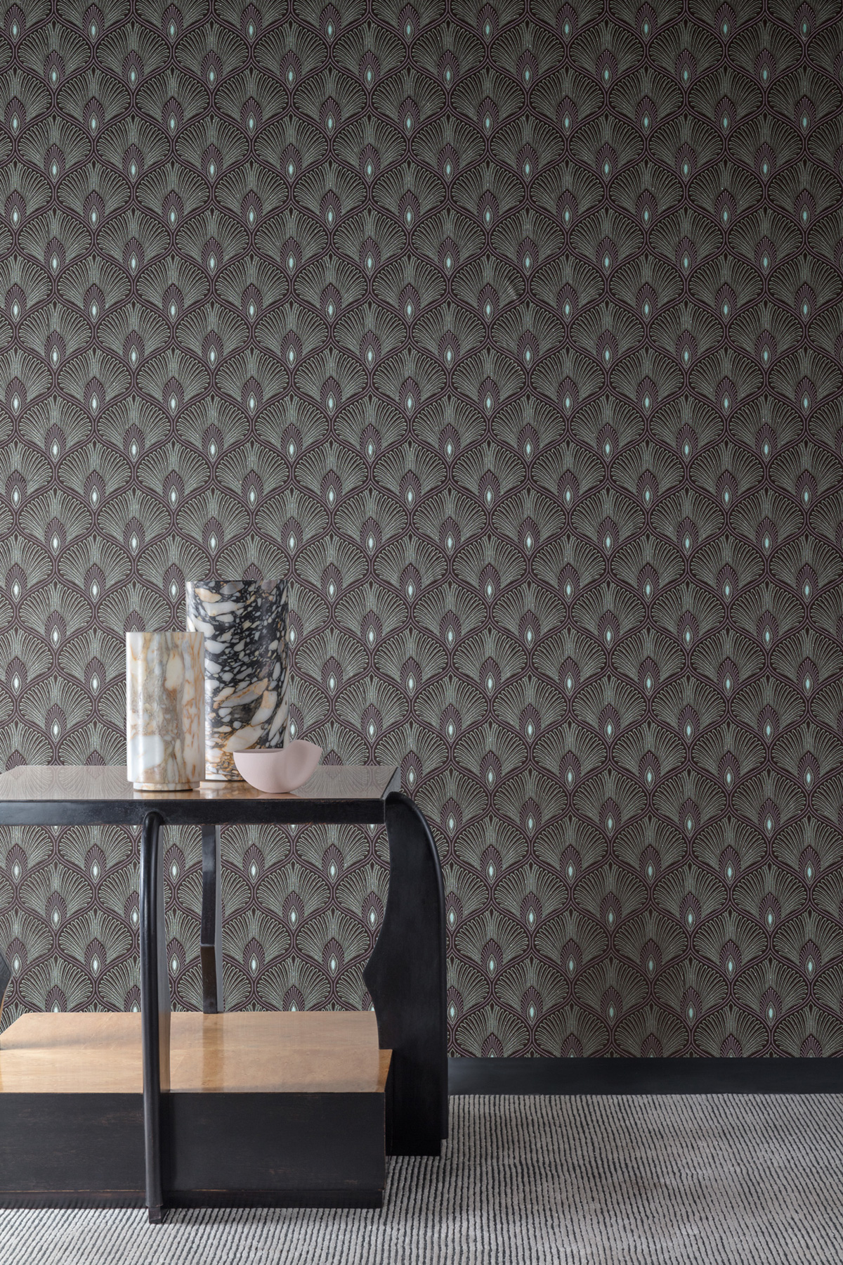 Papier peint Art Déco Diamant noir vert métallisé - Othello de Masureel AMB2 | Réf. MAS-OTH203