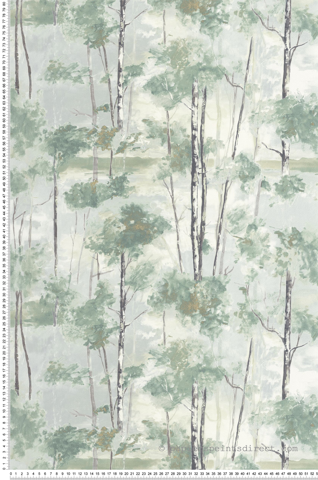 Papier peint Forêt Skandinavia vert eucalyptus doré - Riverside 4 de Casadéco | Réf. RIVI89547720