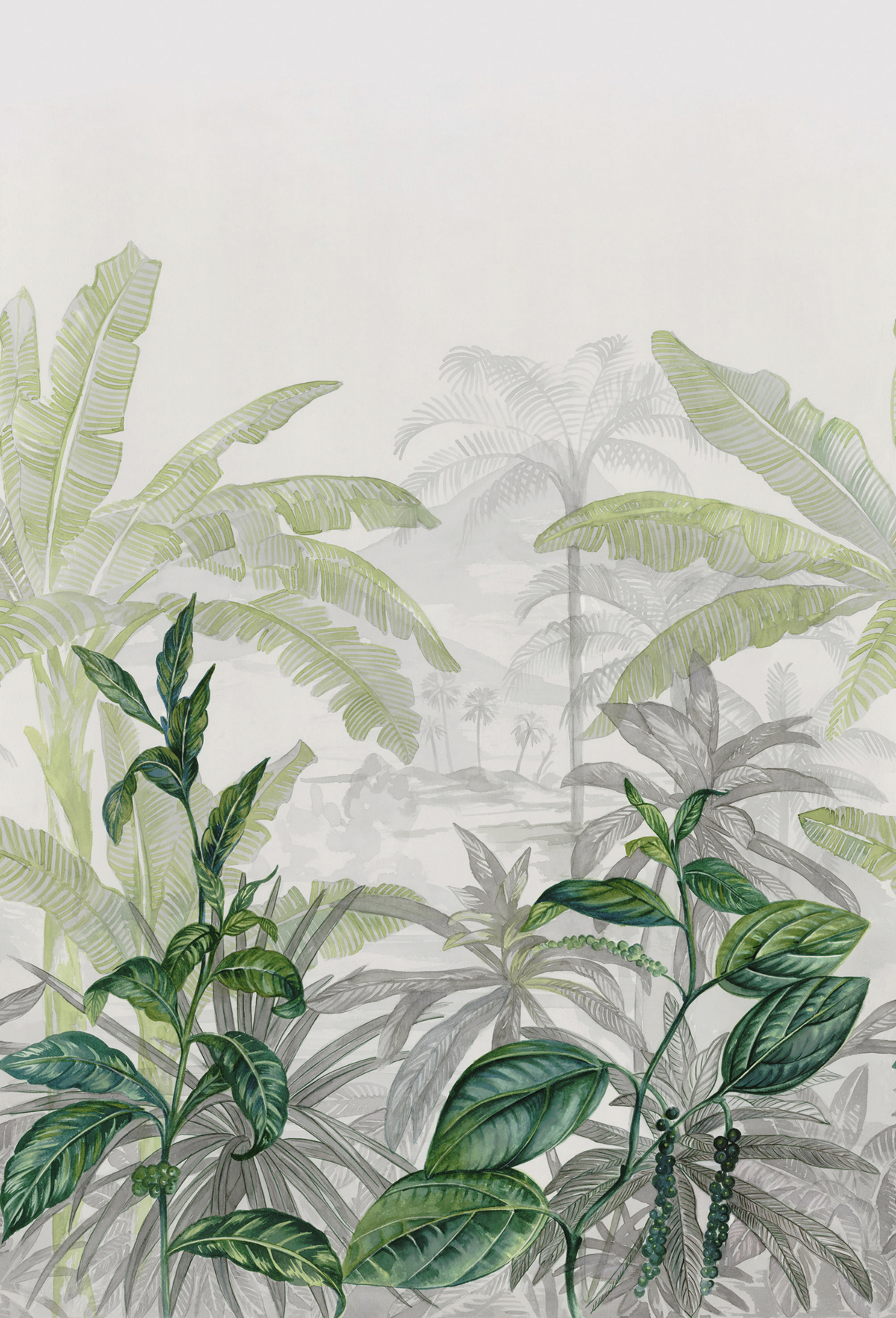 Papier peint panoramique Tropical gris - Manille de Casamance | Réf. CAS-74840170