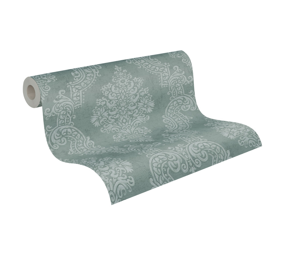 Papier peint Médaillon Baroque vert sauge argenté - Pure Elegance d'A.S. Création AMBR | Réf. AS-397651