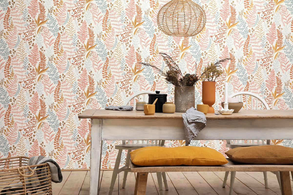 Papier peint Feuillage Woodland rose et mordoré - La Forêt de Casélio | Réf. FRT102924366