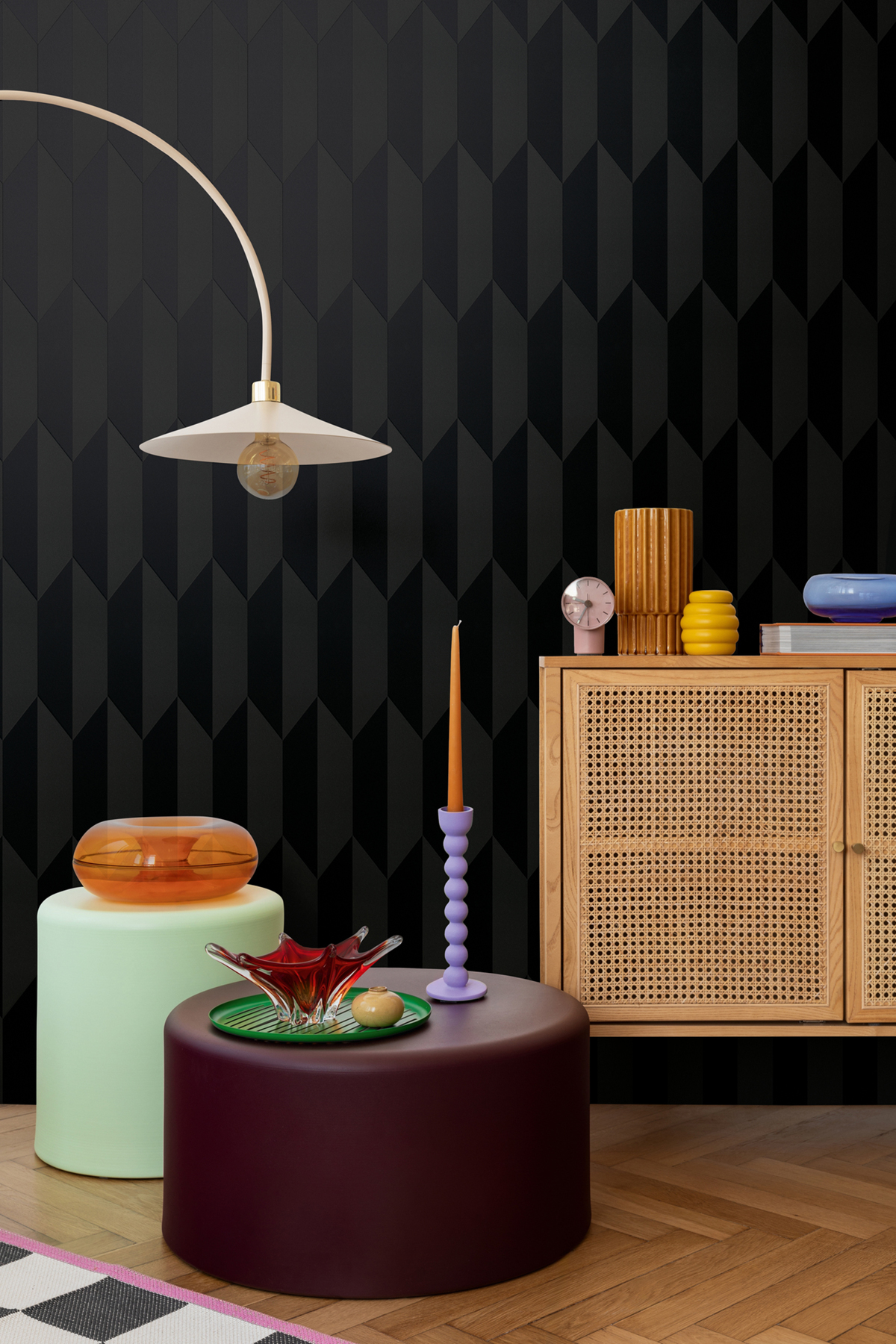 Papier peint Damier Graphique Groove noir métallisé - Cosmoliving d'A.S. Création AMB3 | Réf. AS-790868