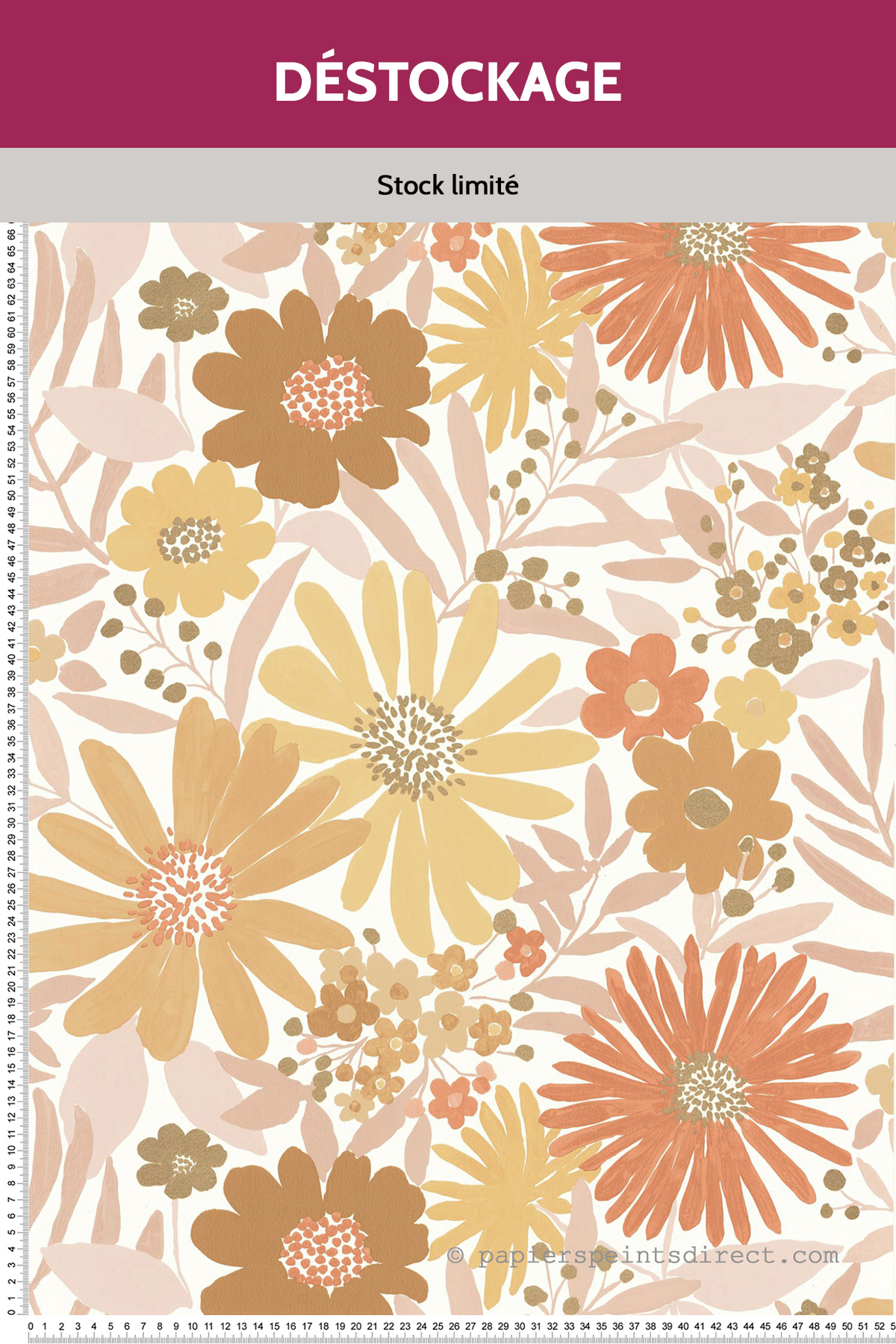 Papier peint Destockage - Marguerite Fleur rose terracotta doré - Let's Go Girls! de Casélio