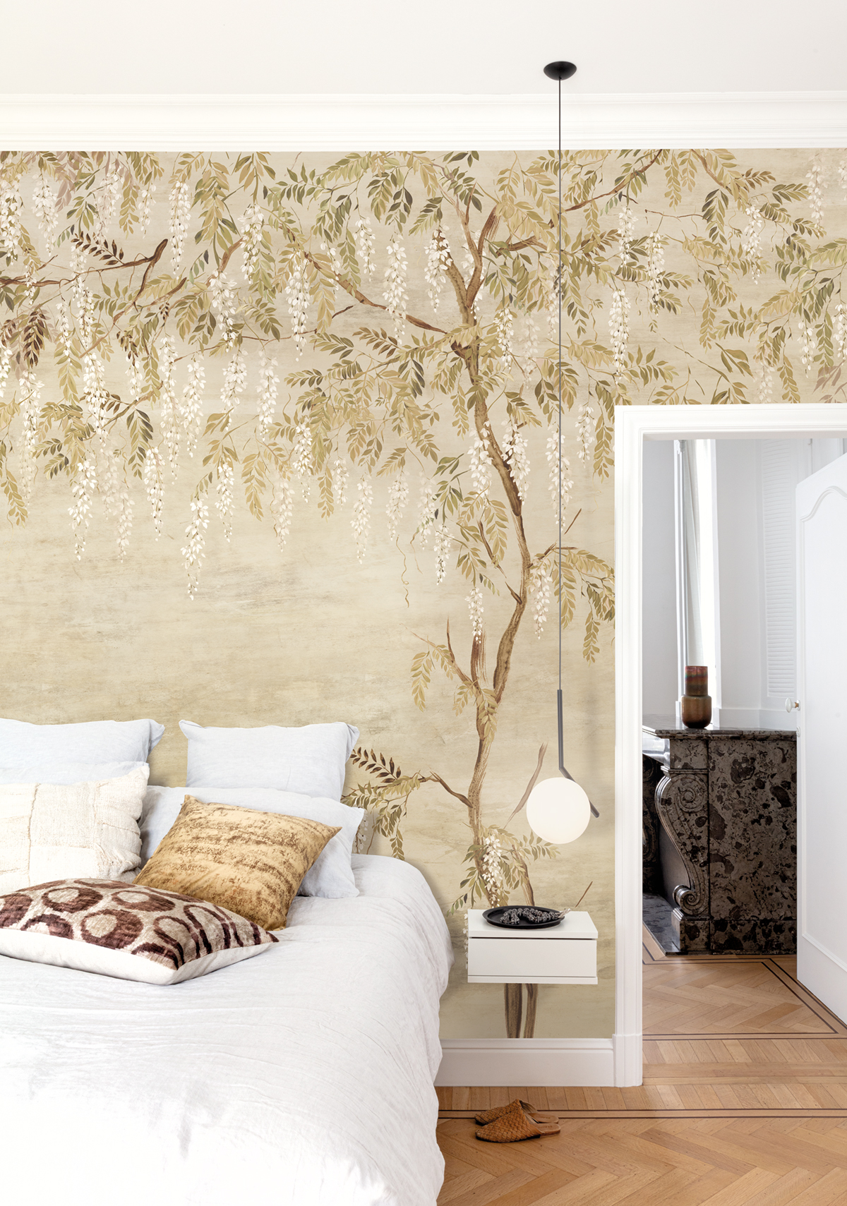 Papier peint panoramique Fleurs Glycine Patio beige - C H260 - Wall Designs IV de Masureel | Réf. MAS-DG4PAT1013-260