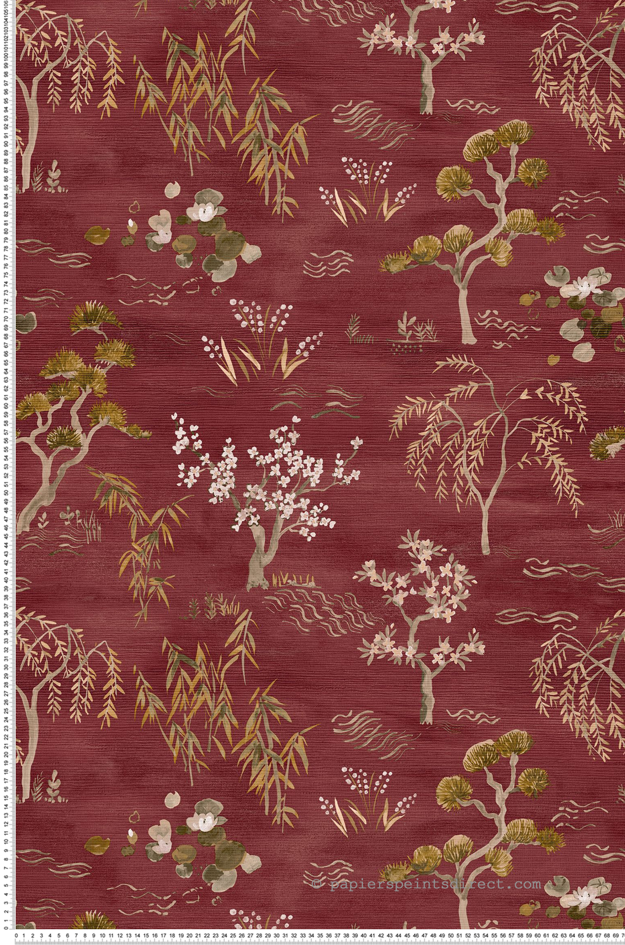 Papier peint Nature Japonisante Légendes bordeaux - Légendes de Casamance | Réf. CAS-70000304